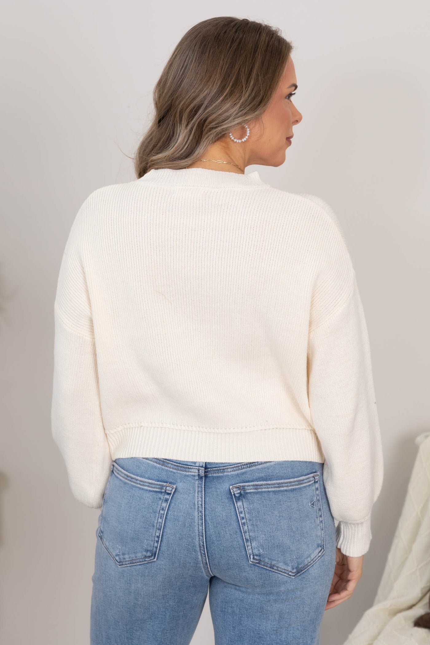 Ivory Heart Crewneck Knit Sweater