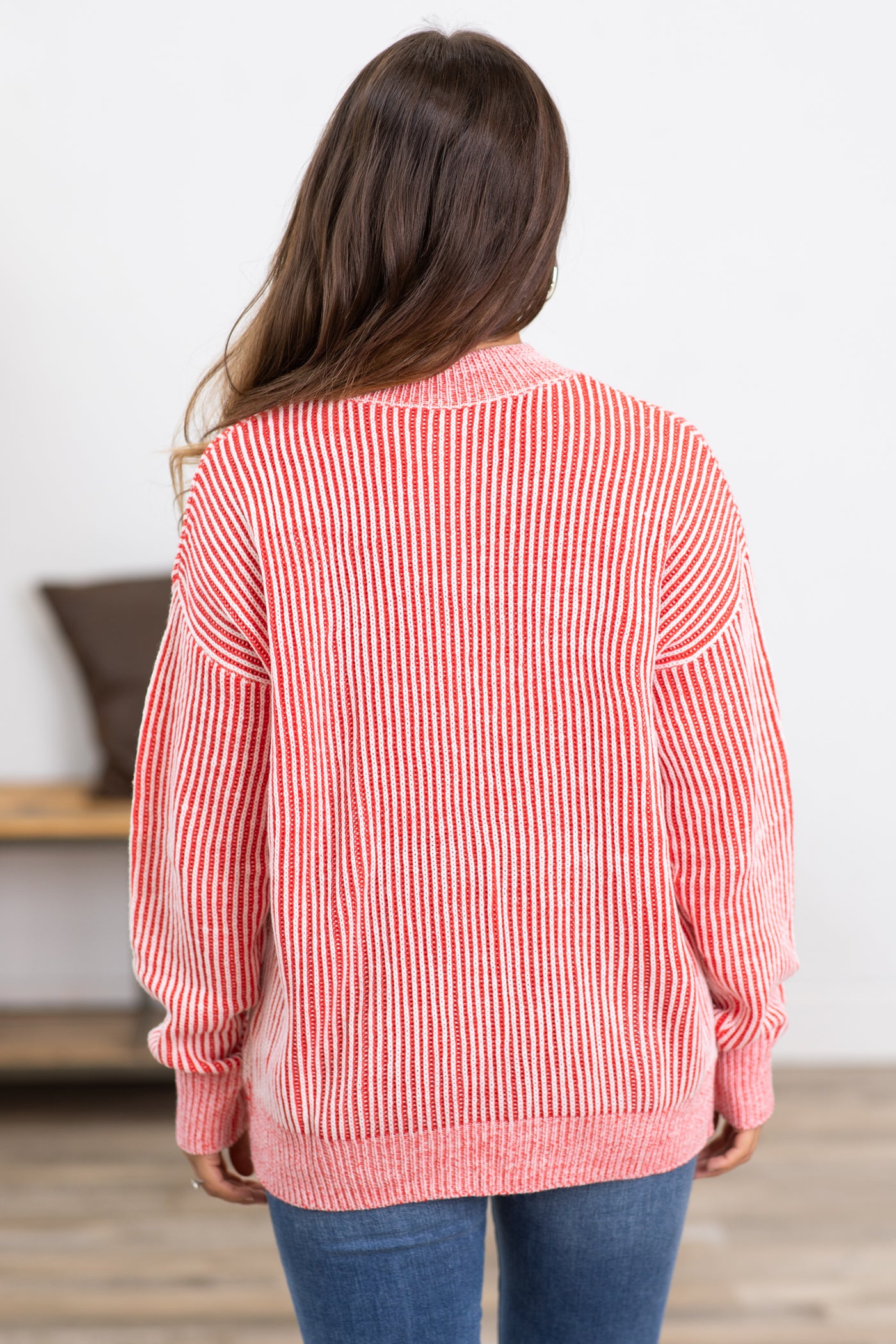 Crimson Rib Knit Drop Shoulder Sweater