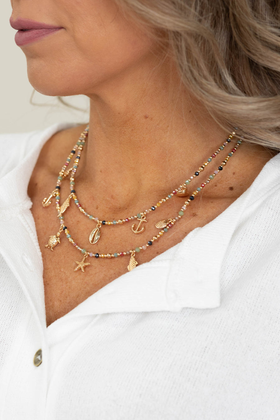 Gold Multicolor Beach Charms Necklace