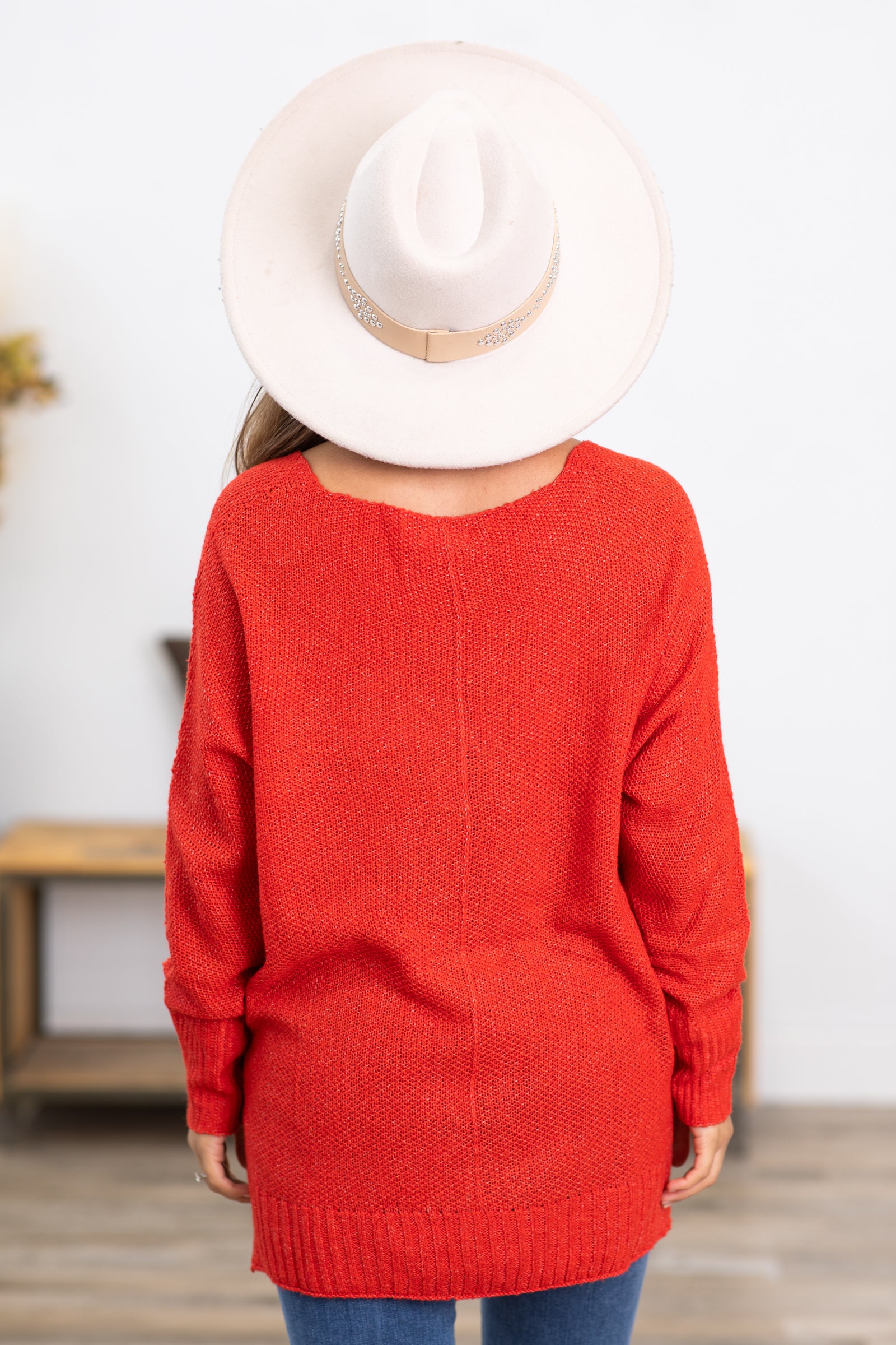 Red Melange Sweater With Front Seam