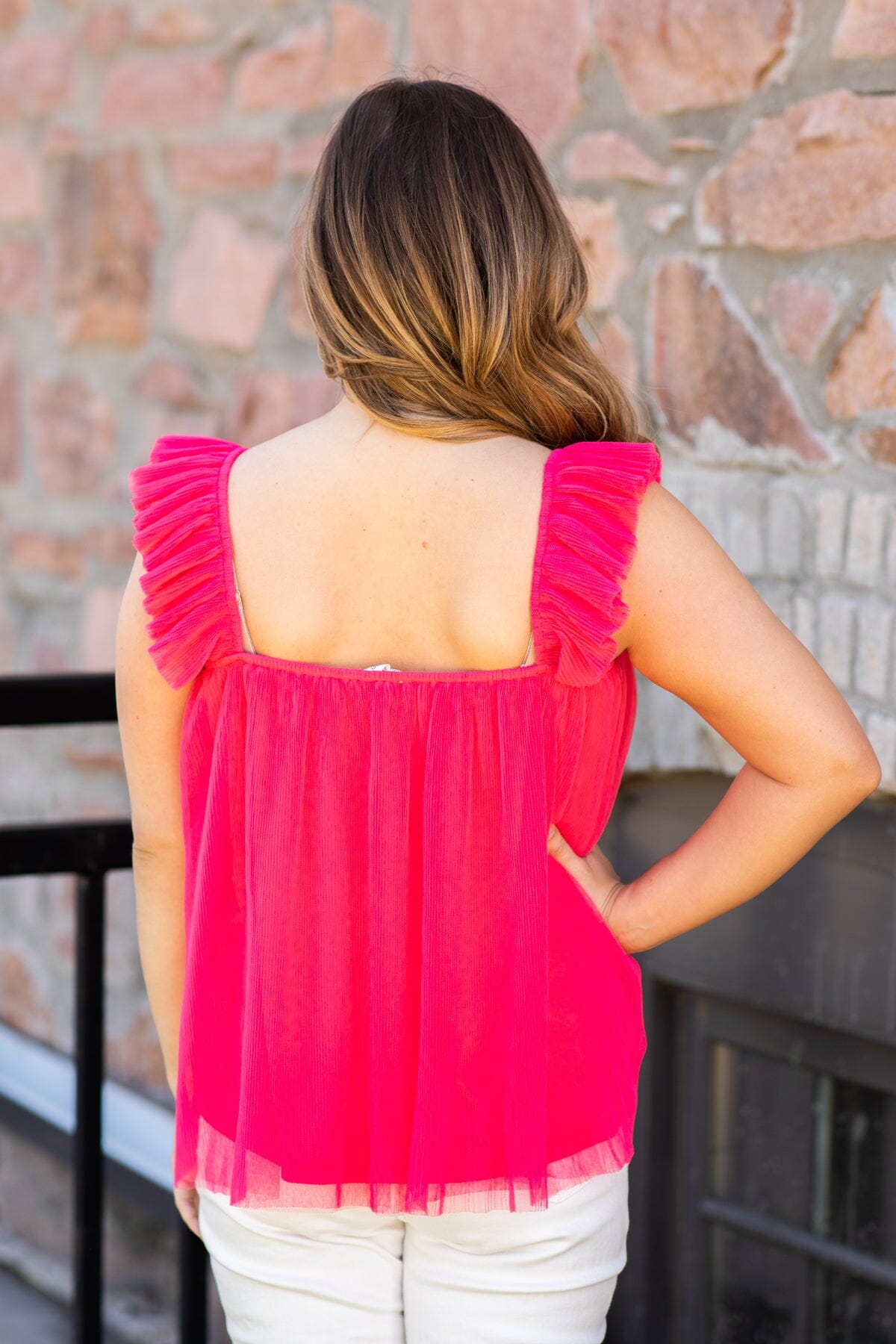 Hot Pink Tulle Ruffle Trim Tank - Filly Flair