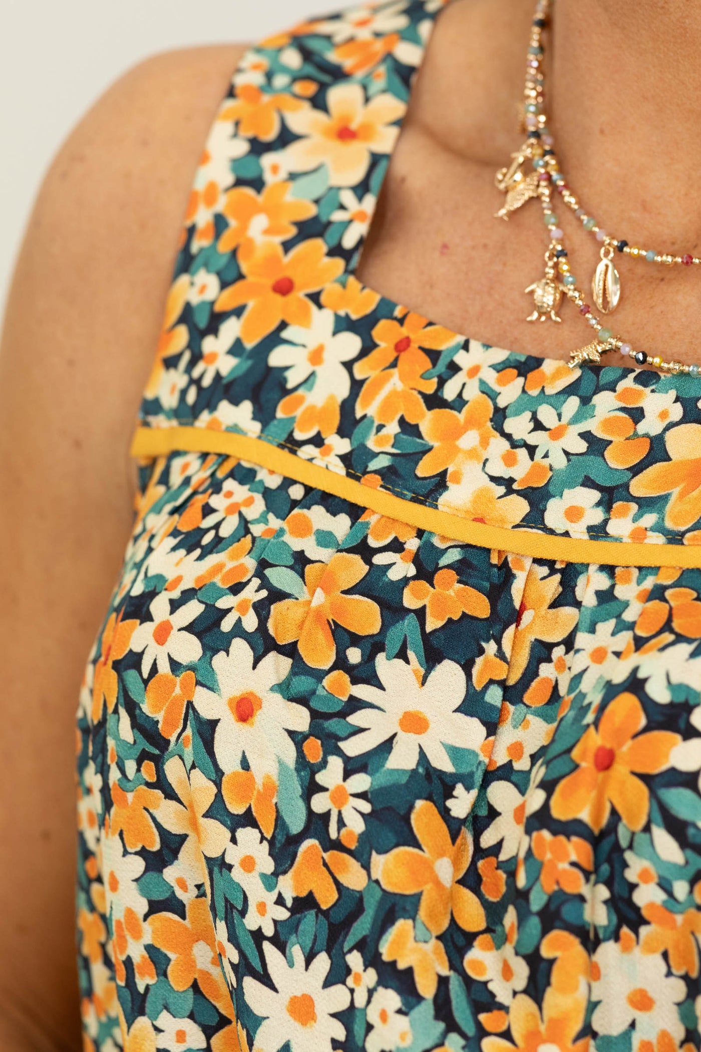 Staccato Floral Square Neck Woven Tank