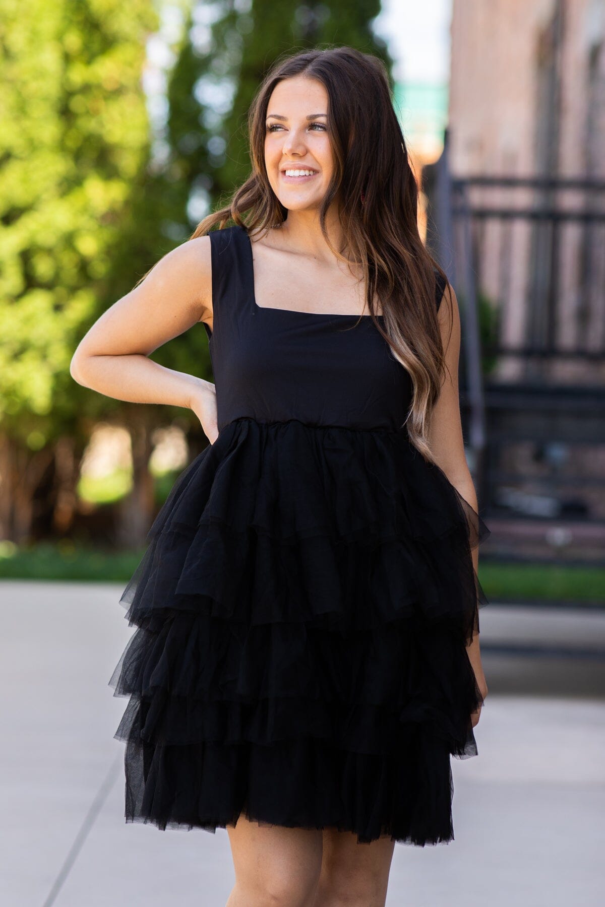 Black Square Neck Tulle Skirt Dress Filly Flair Black Square Neck Tulle Skirt Dress Filly Flair