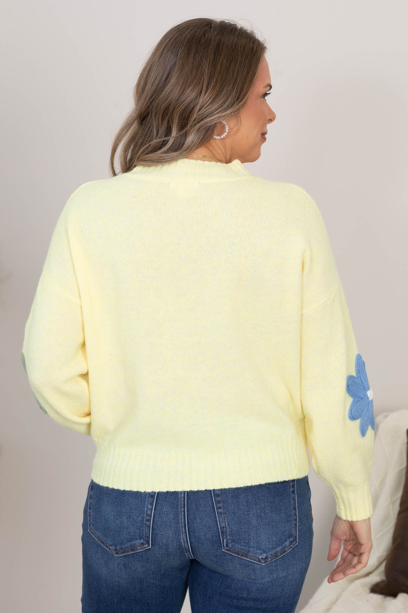 Pastel Yellow Crochet Florals Knit Sweater