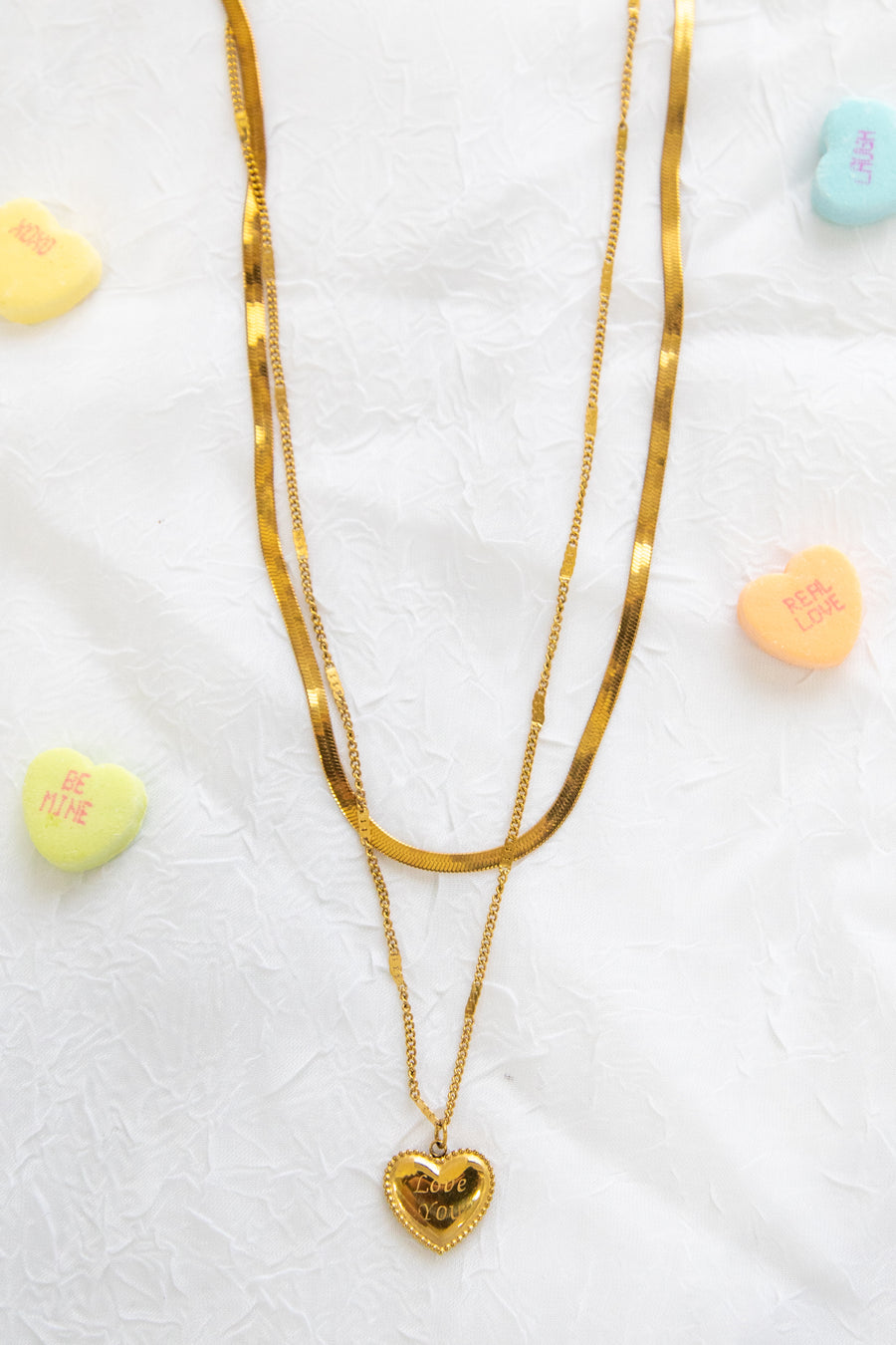 Gold Double Layer Necklace With Heart Charm