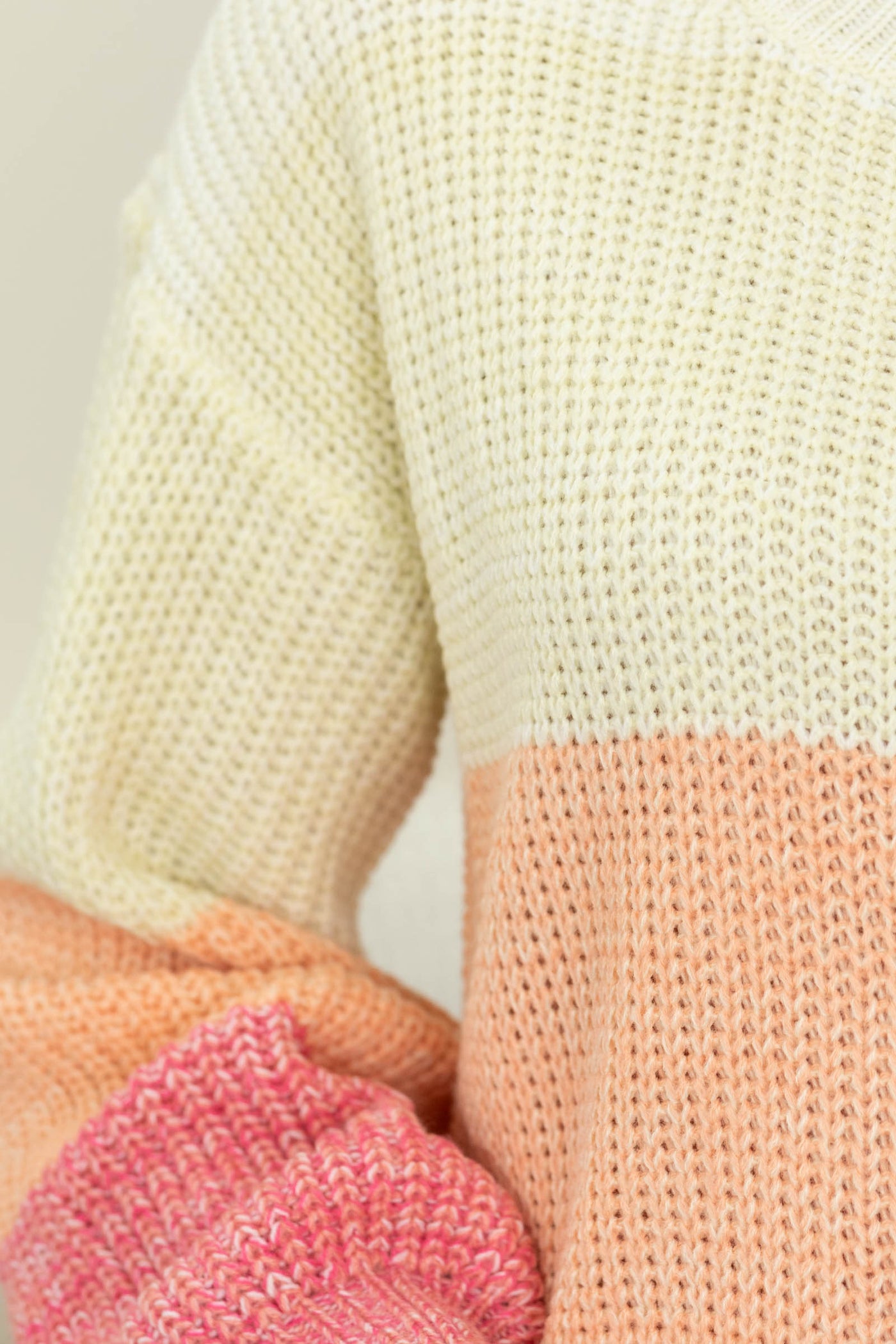 Salmon Colorblock Bubble Sleeve Sweater