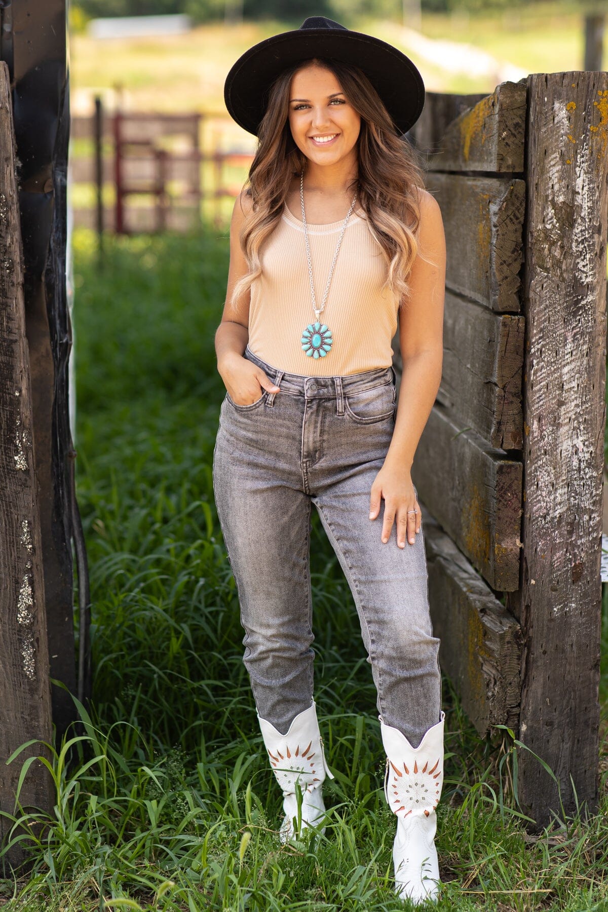 Tan Contrast Stitch Detail Tank - Filly Flair