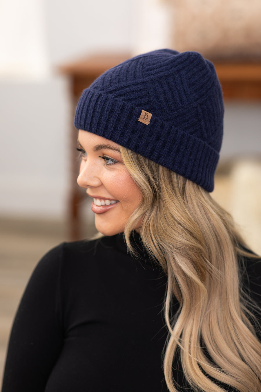 Navy Textured Beanie