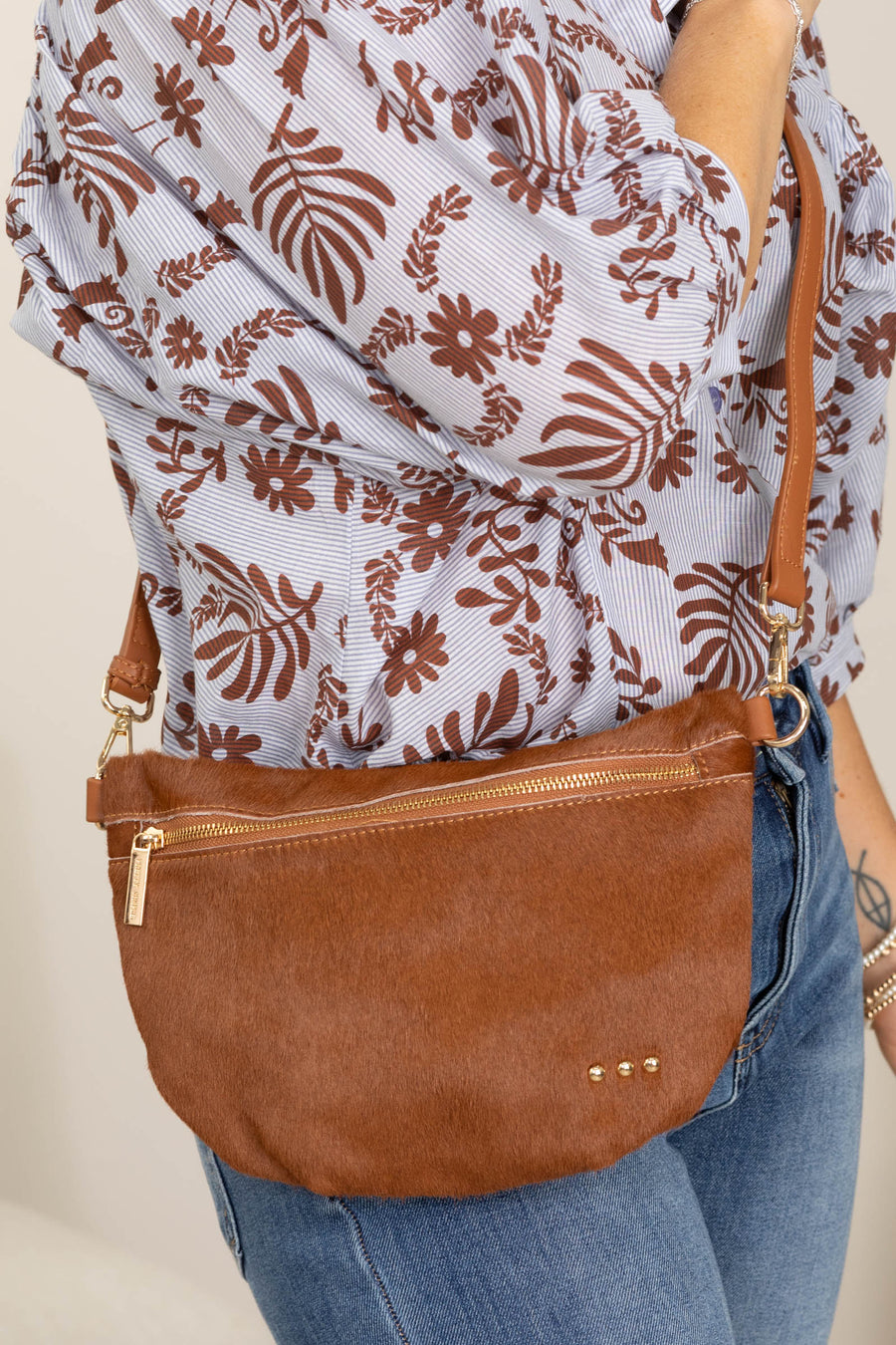 Pretty Simple Brown Westlyn Hair On Hide Belt Bag