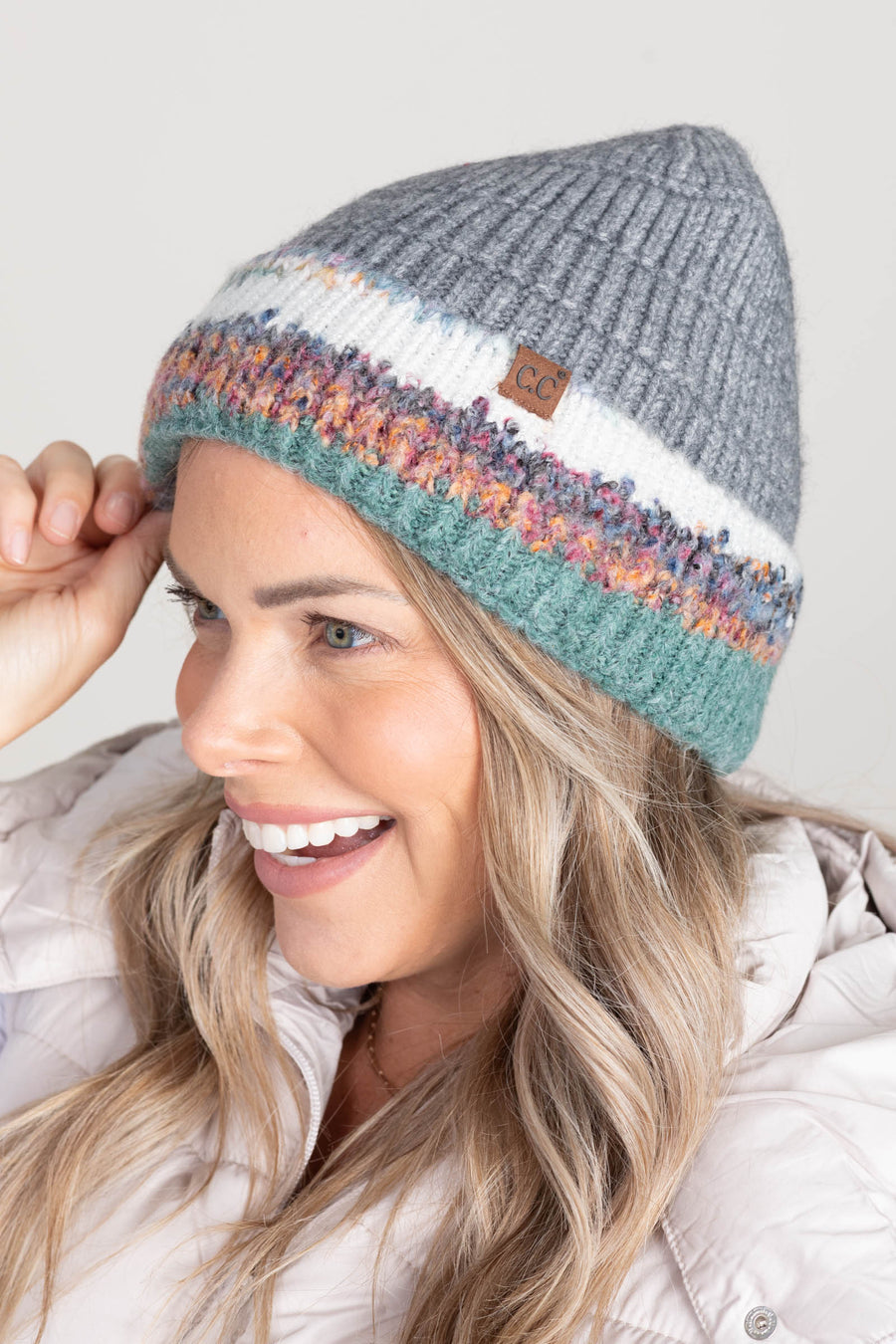 Gray Multi Marled Yarn Cuff Beanie
