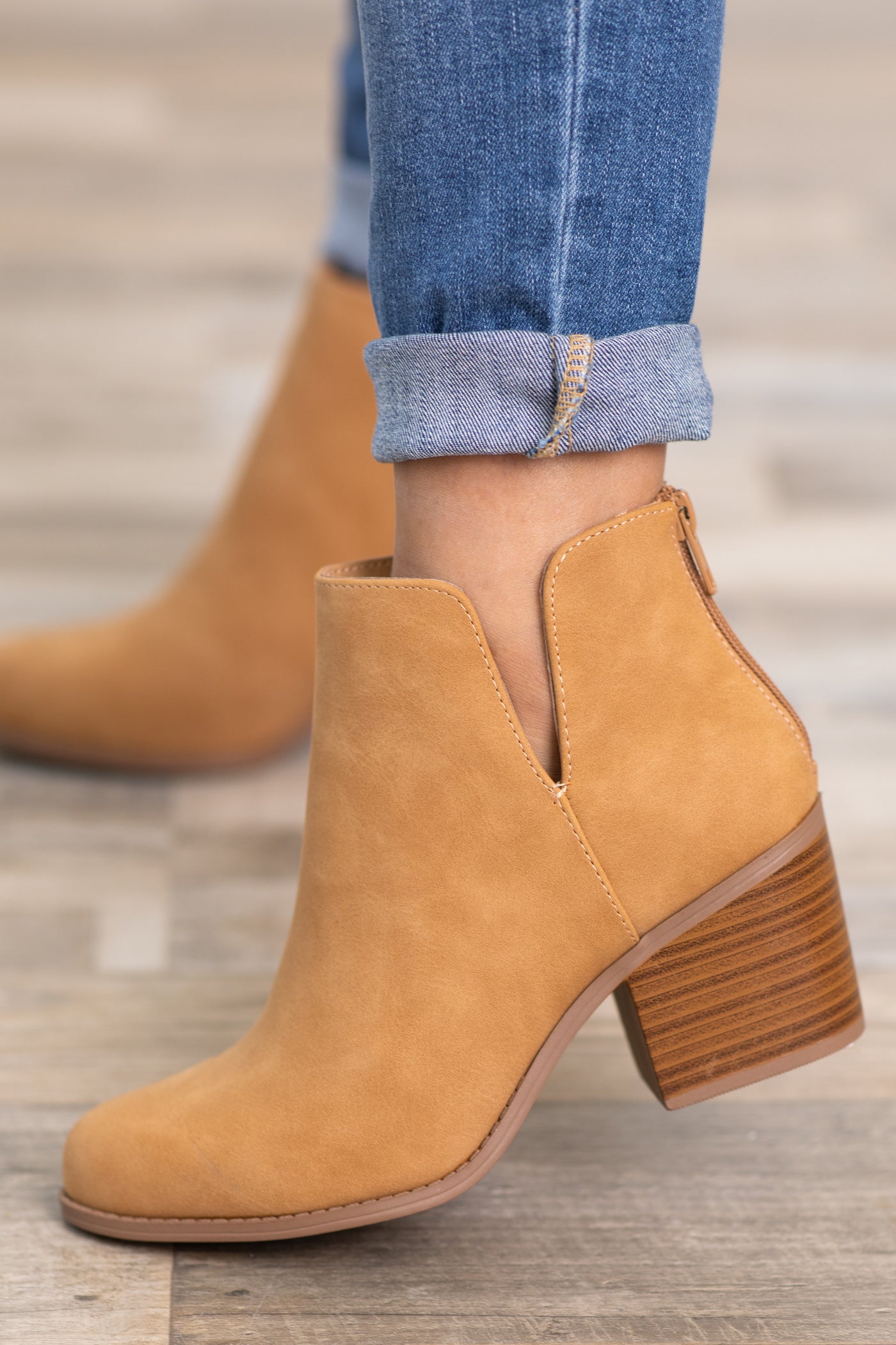 Camel Back Zip Booties With Cutout Detail