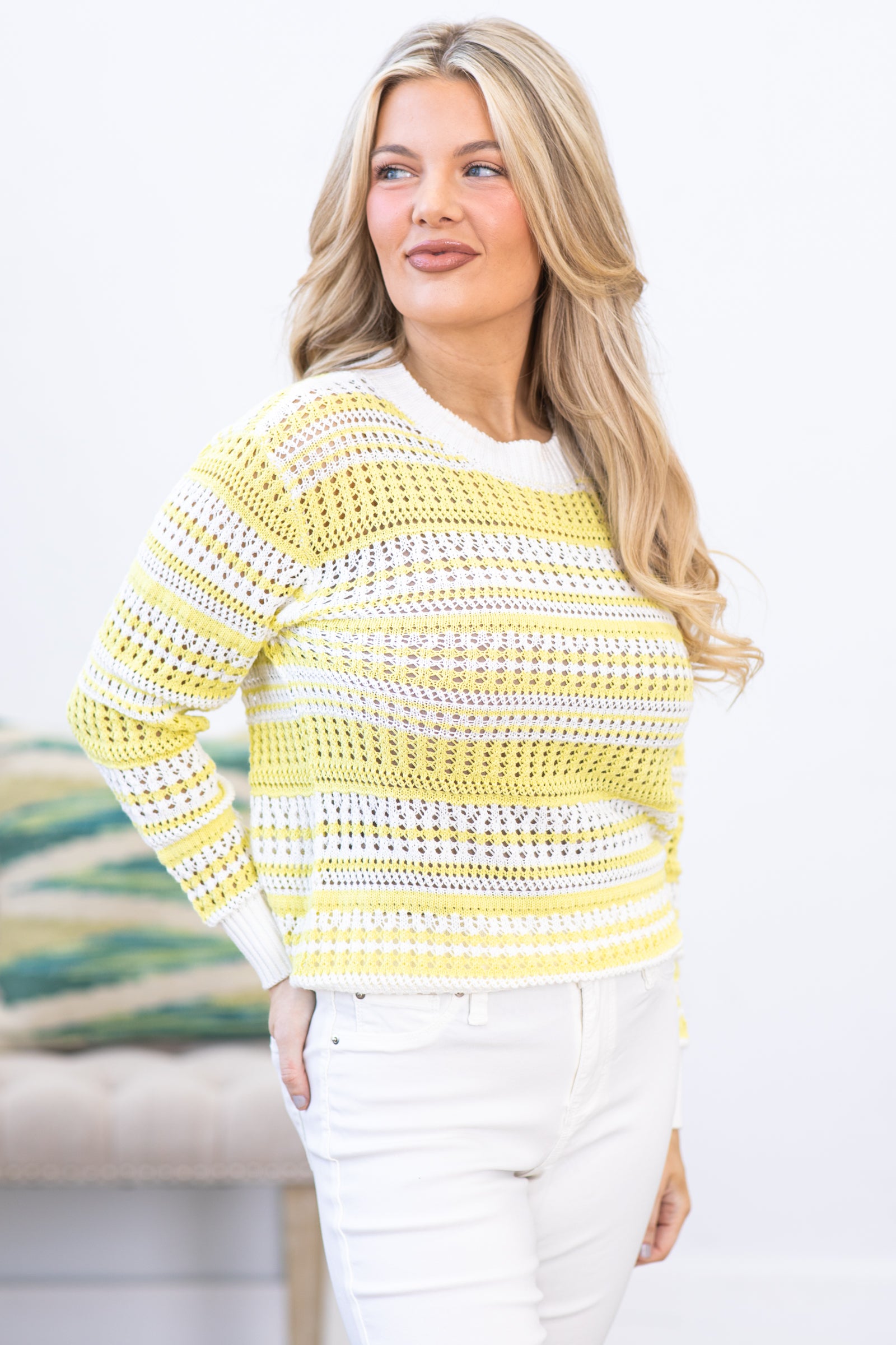Light Olive Crochet Colorblock Sweater