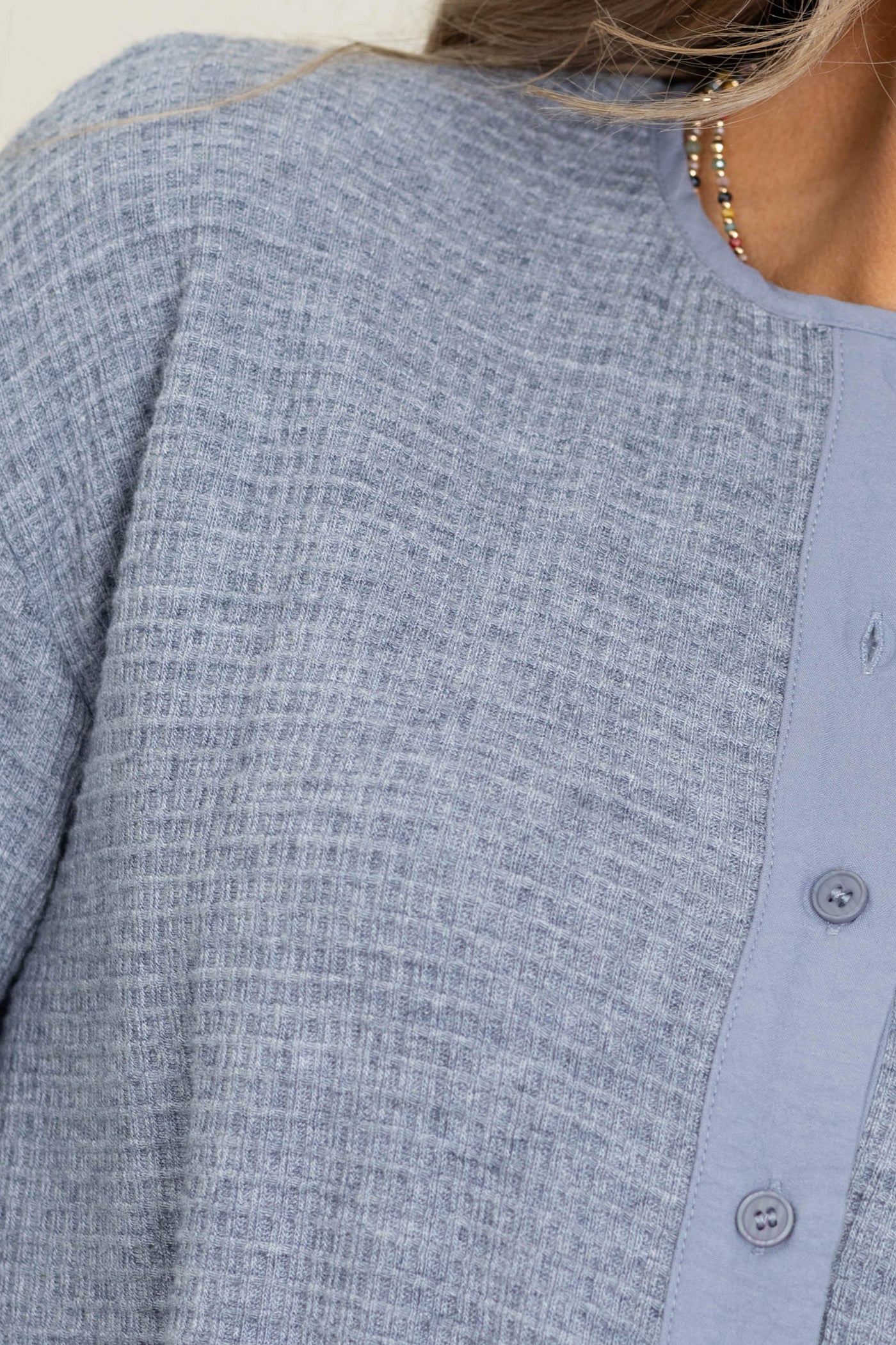 Slate Blue Soft Waffle Knit Button Front Top