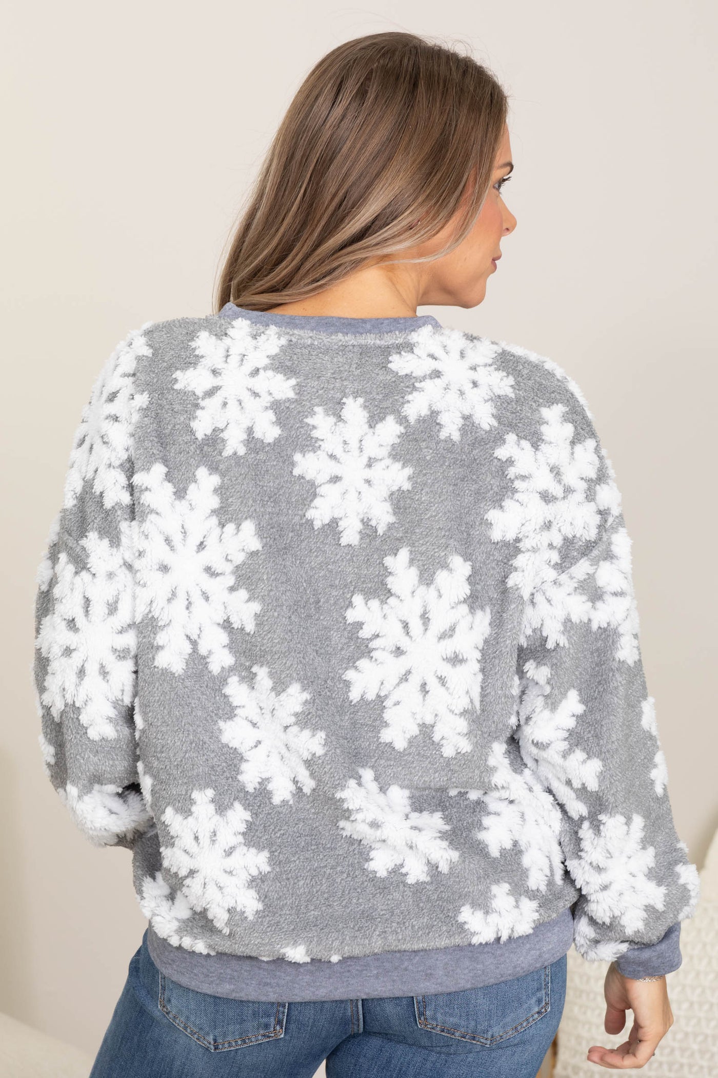 Grey And White Fuzzy Snowflake Sweatshirt