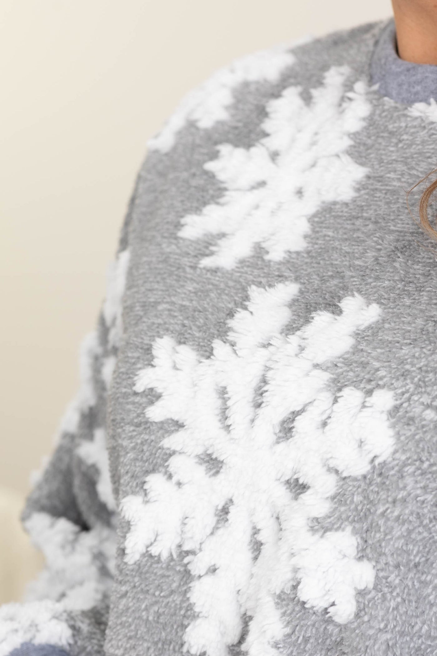 Grey And White Fuzzy Snowflake Sweatshirt