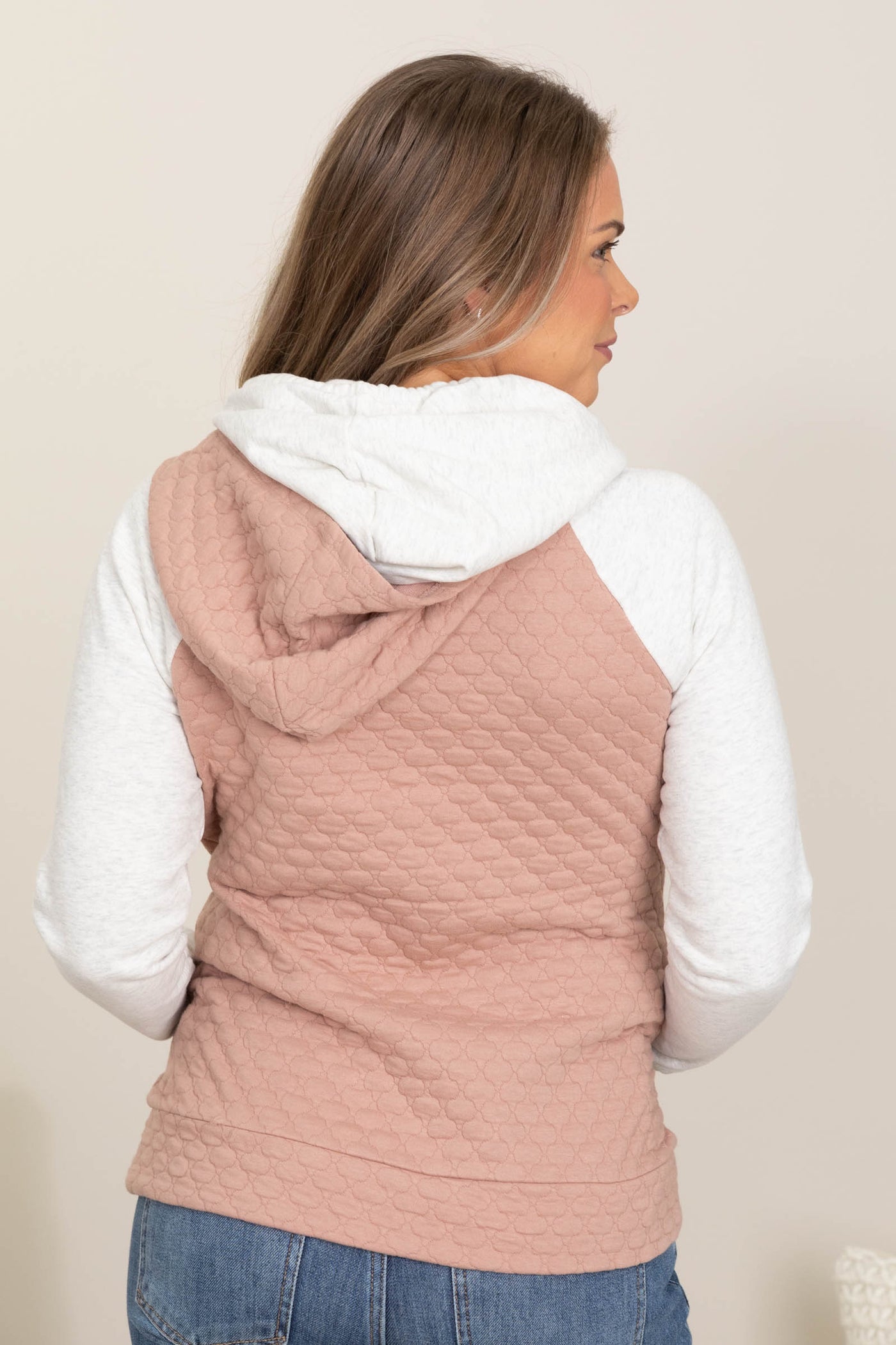 Quilted Jacquard Knit Layered Hood Sweatshirts