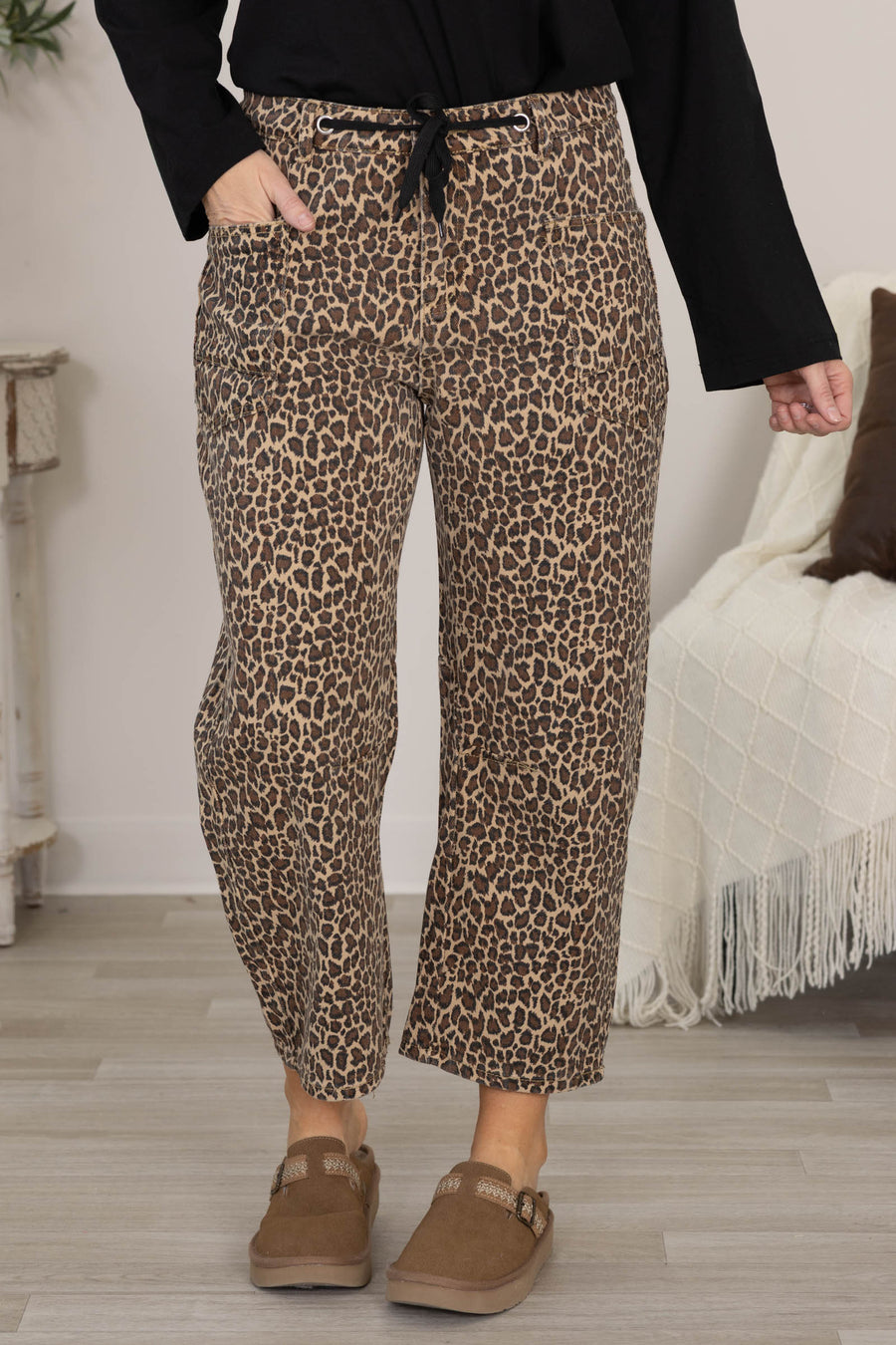 Leopard Print High Rise Baggy Jeans