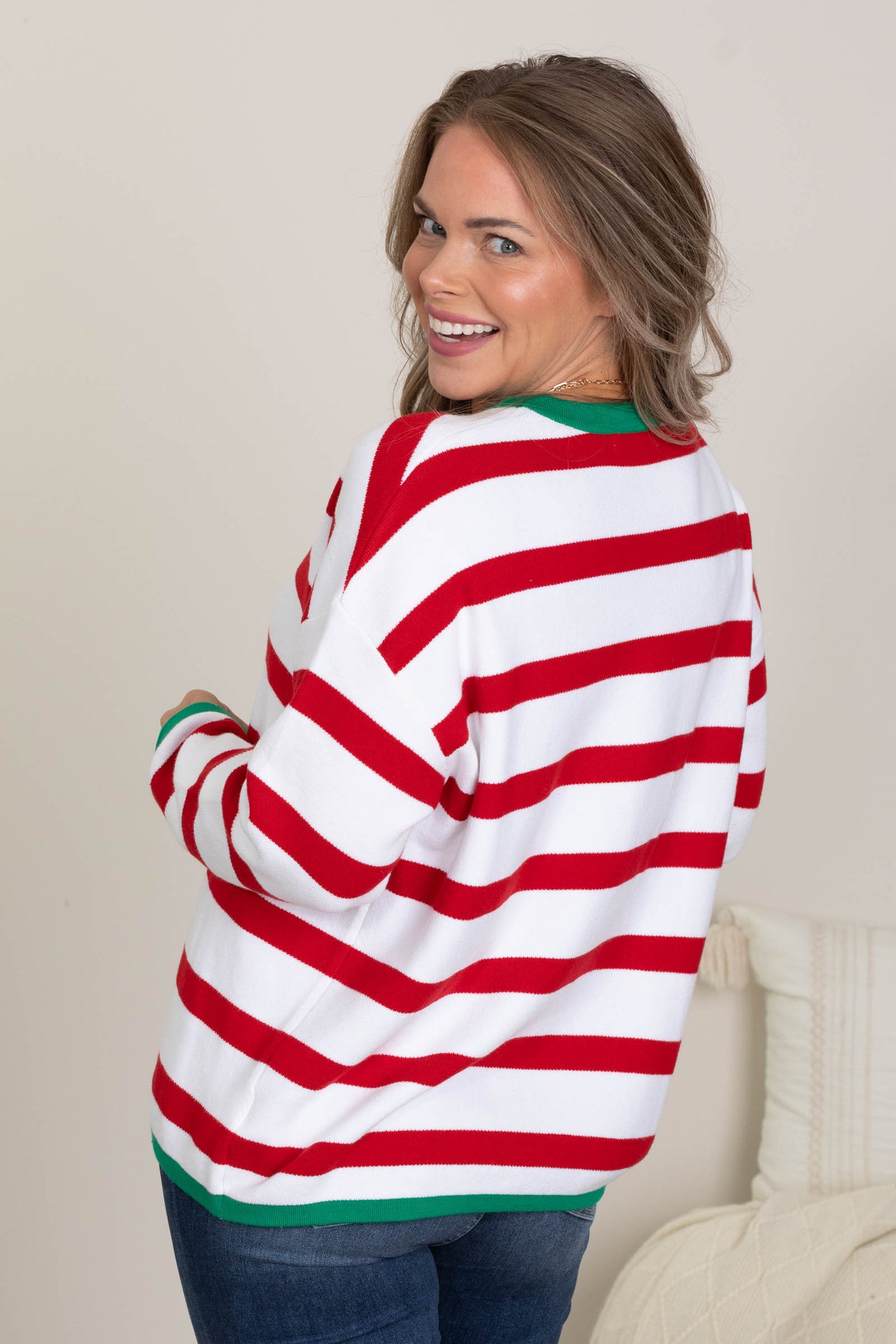 Striped Color Contrast Accents Knit Tops