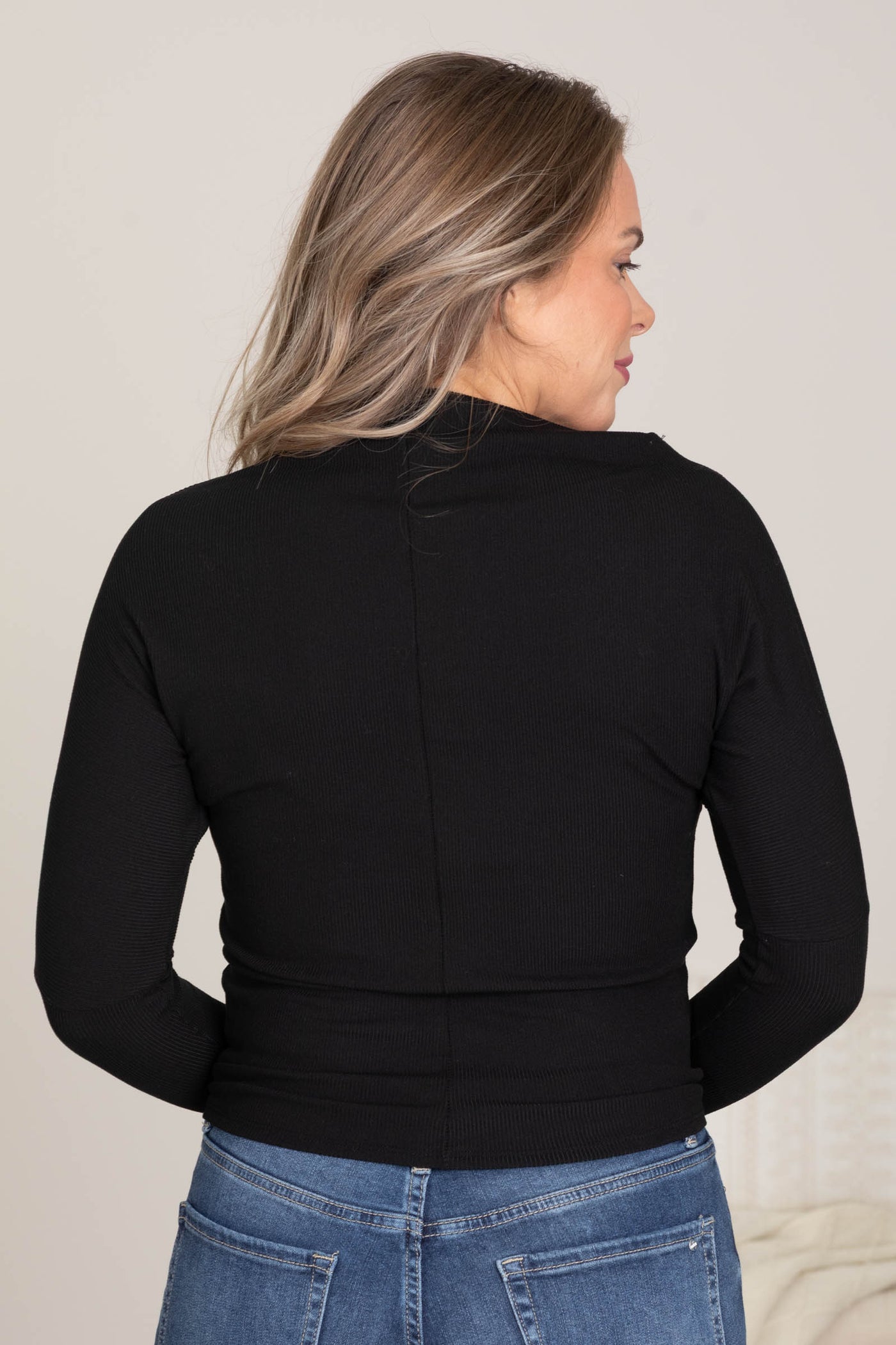 Baby Ribbed Knit Long Sleeve Tops With Cowl