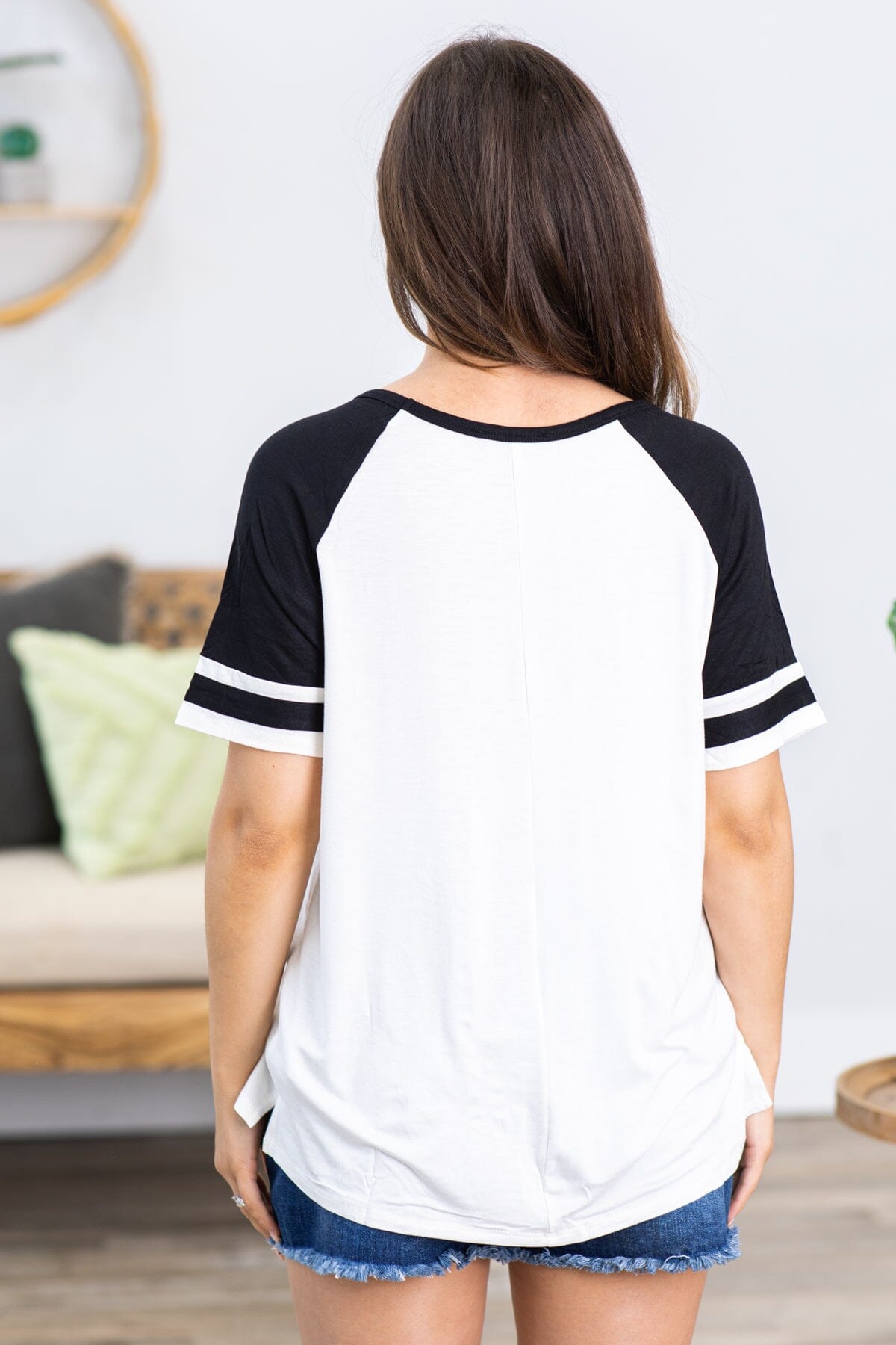 Off White Colorblock Raglan Sleeve Top - Filly Flair