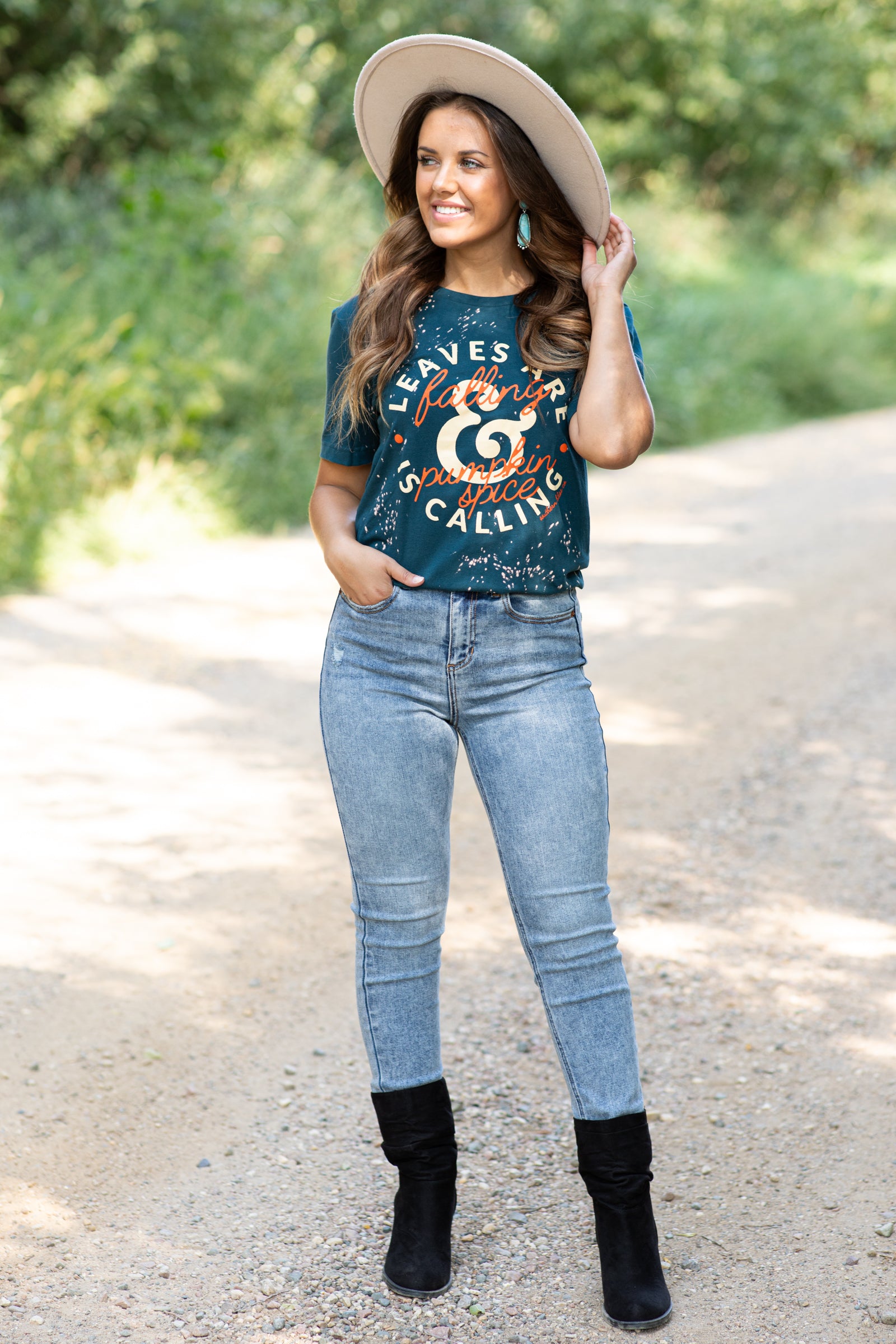 Teal Leaves & Pumpkin Spice Graphic Tee
