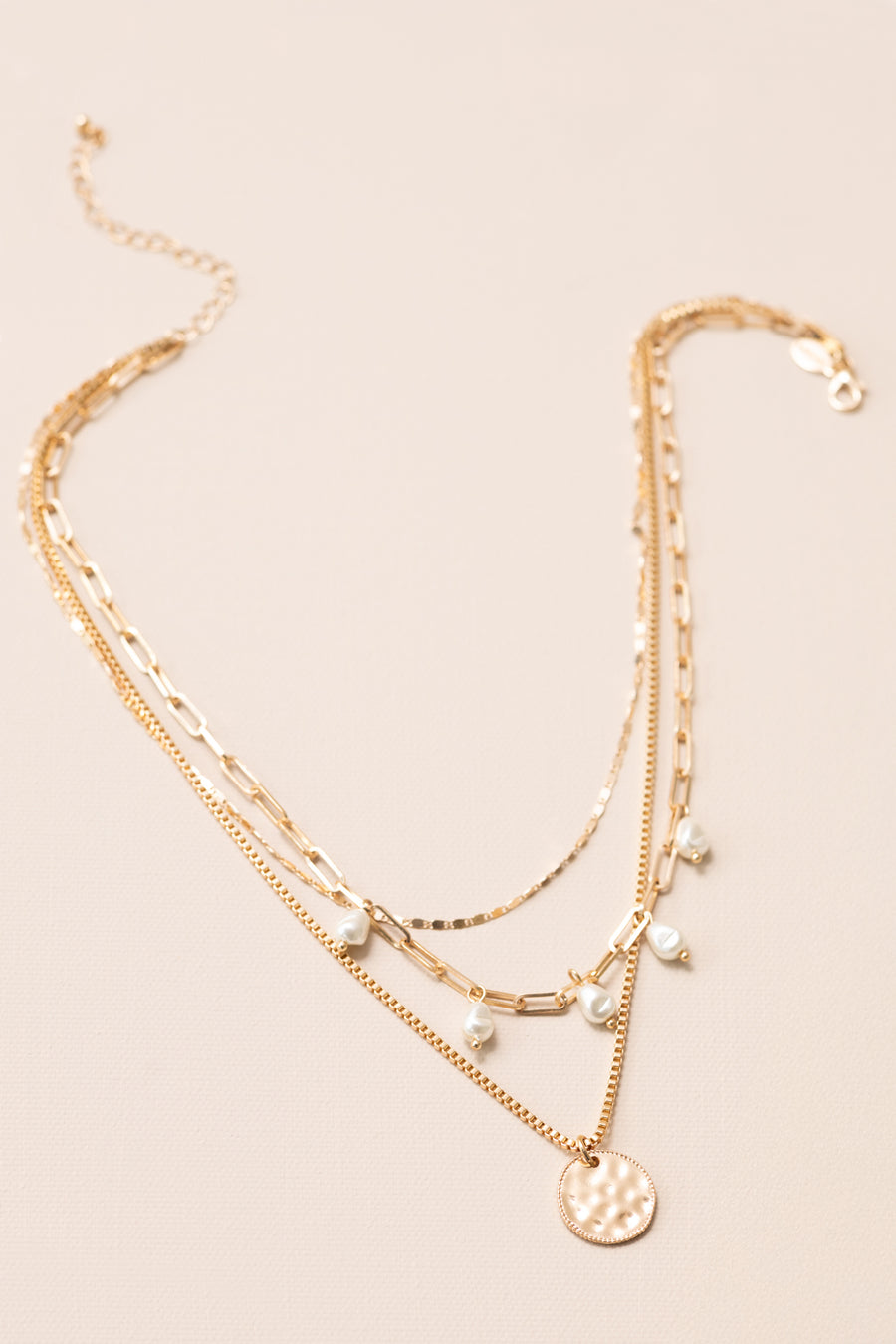 Triple Layered Hammered Disc Pendant Necklace