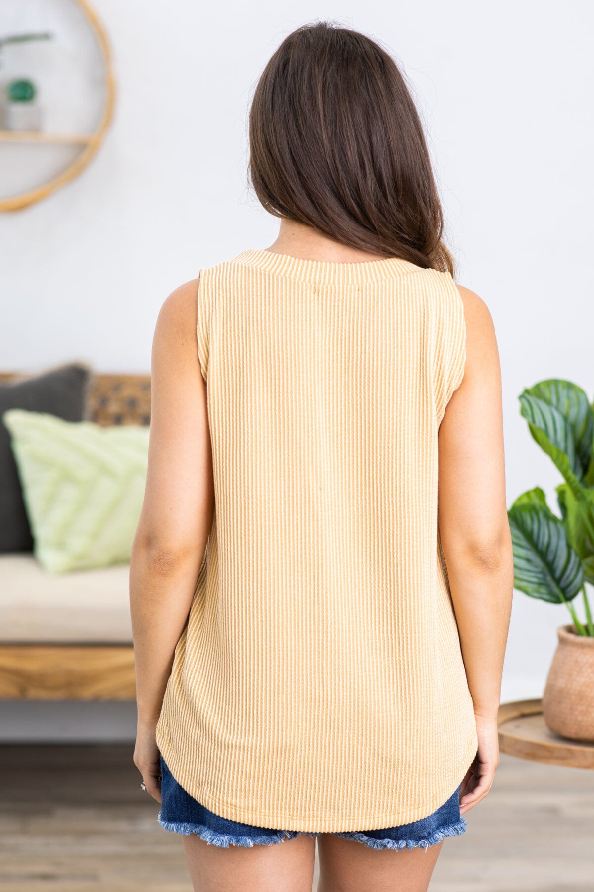 Mustard Ribbed Knit Round Neck Tank - Filly Flair