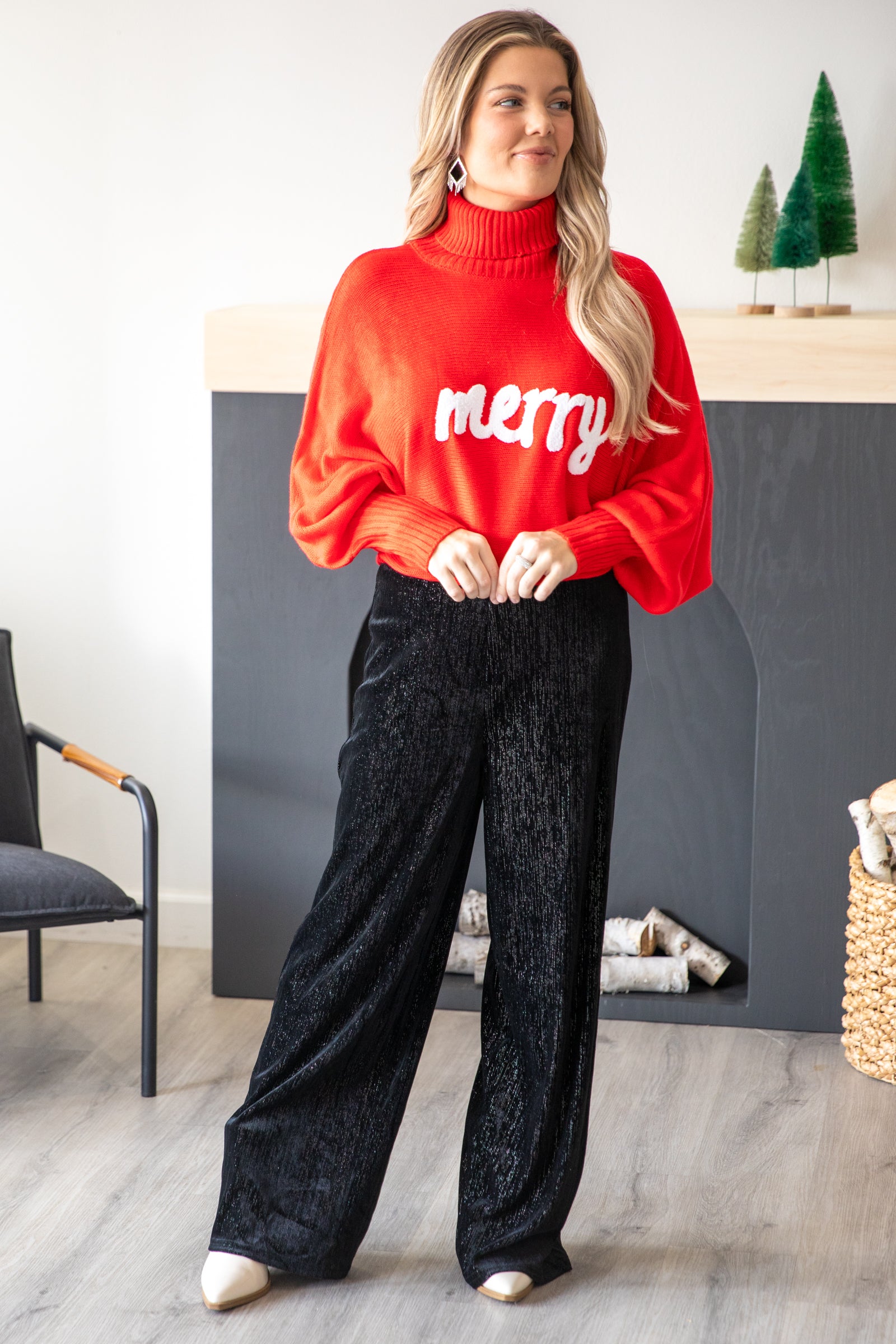 Red Merry Turtleneck Sweater