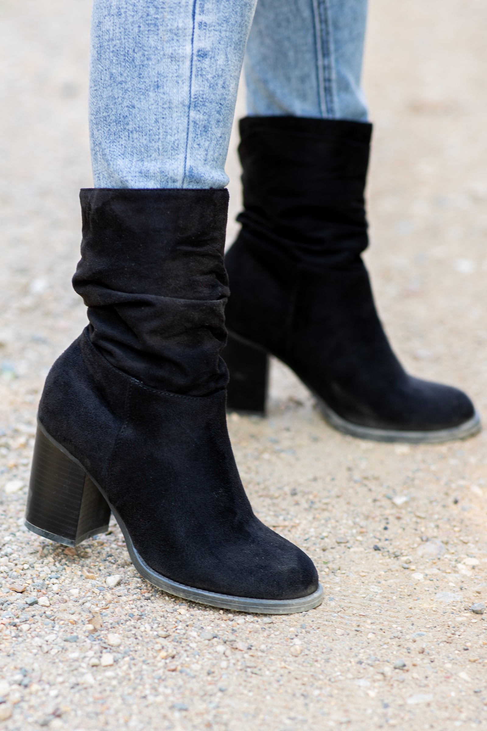 Black Faux Suede Slouchy Mid Calf Boots