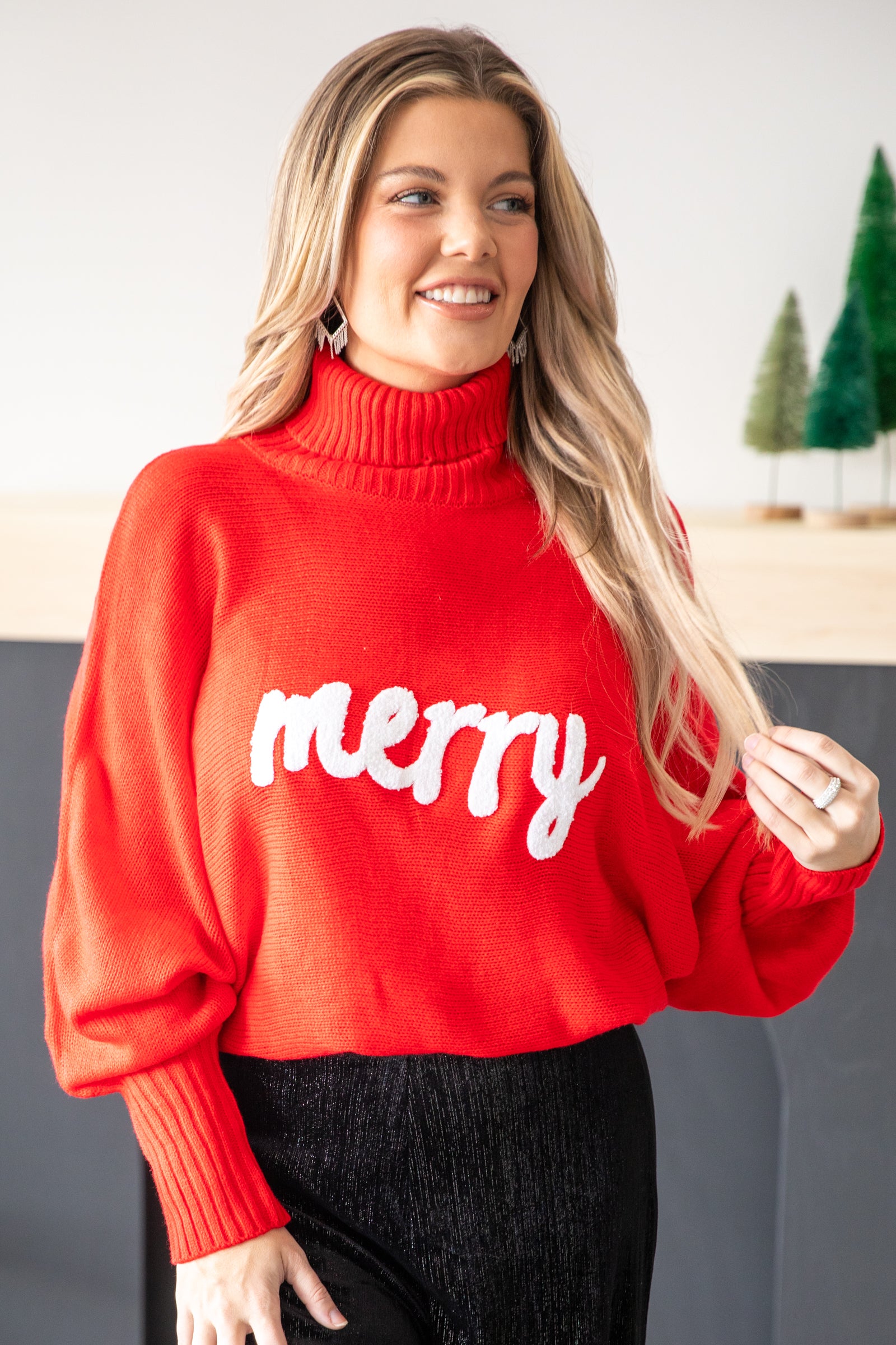 Red Merry Turtleneck Sweater