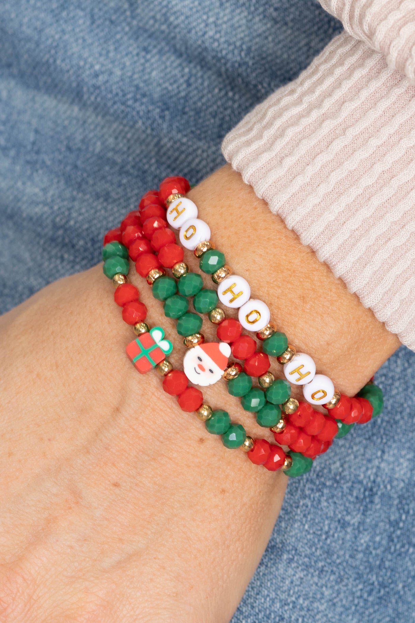 Christmas Glass & Clay Bead Bracelet Set