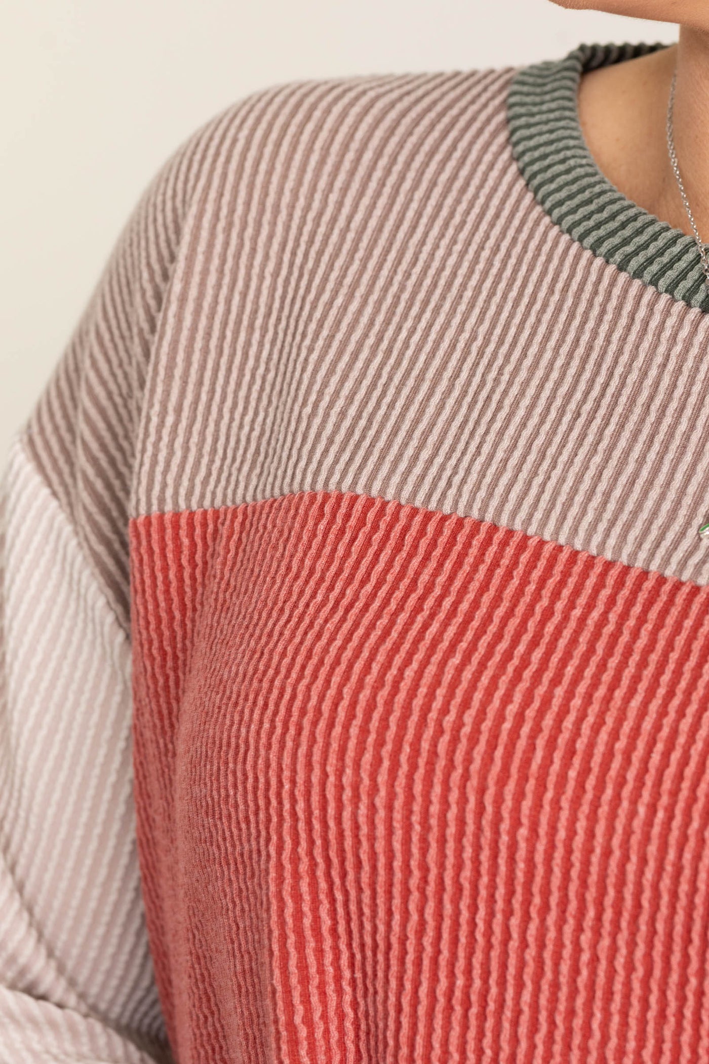 Ribbed Colorblock Long Sleeve Knit Tops