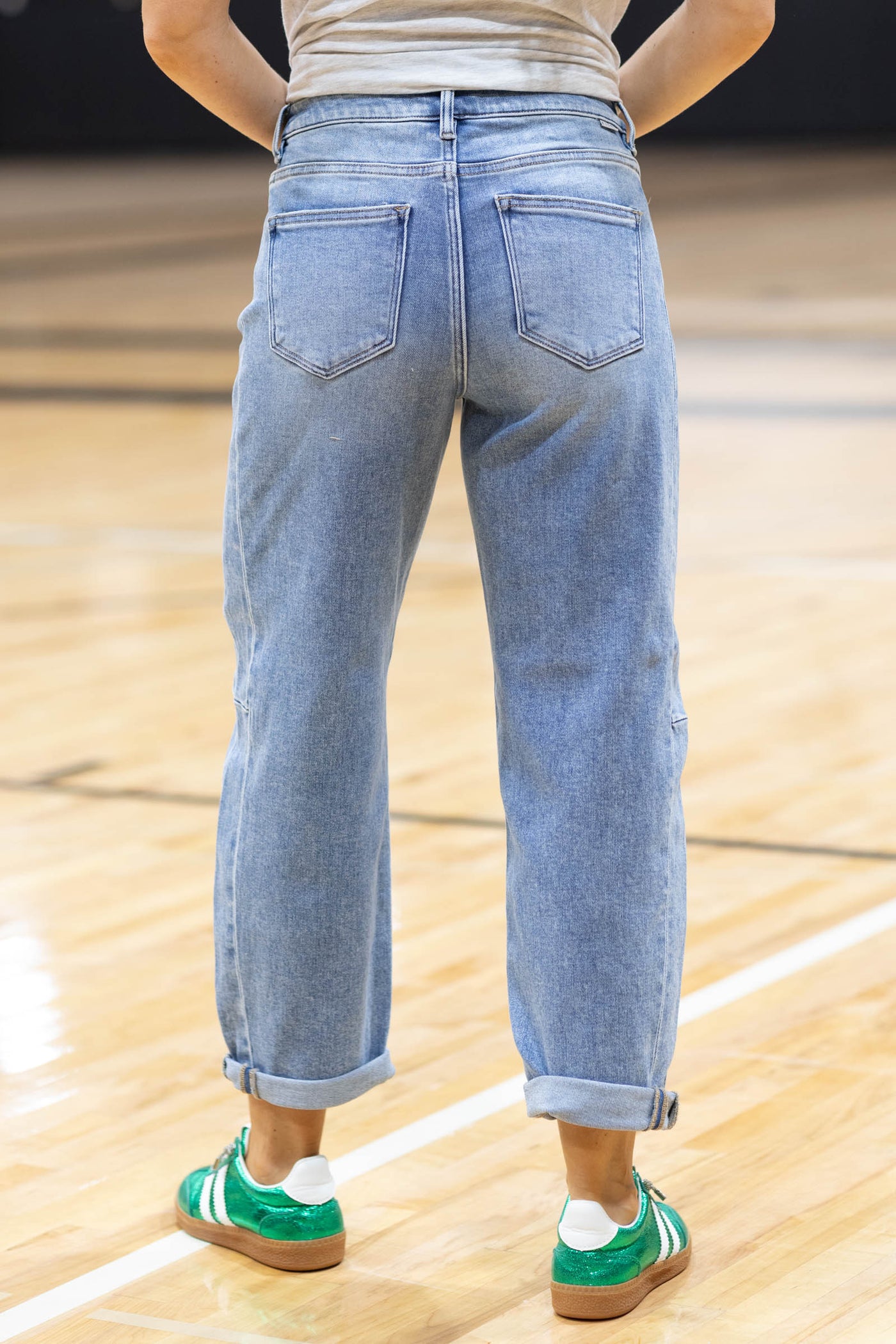 Risen Medium Wash High Rise Barrel Cuffed Jeans