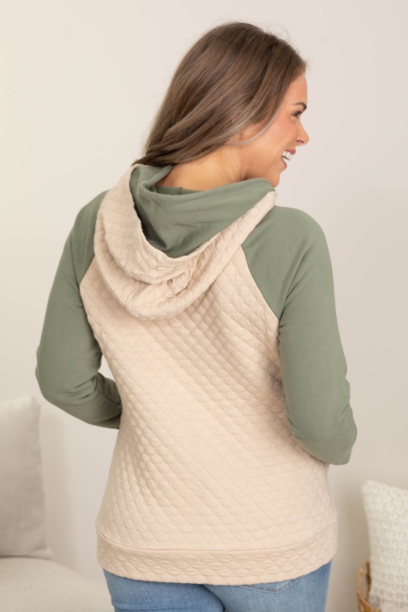 Quilted Jacquard Knit Layered Hood Sweatshirts