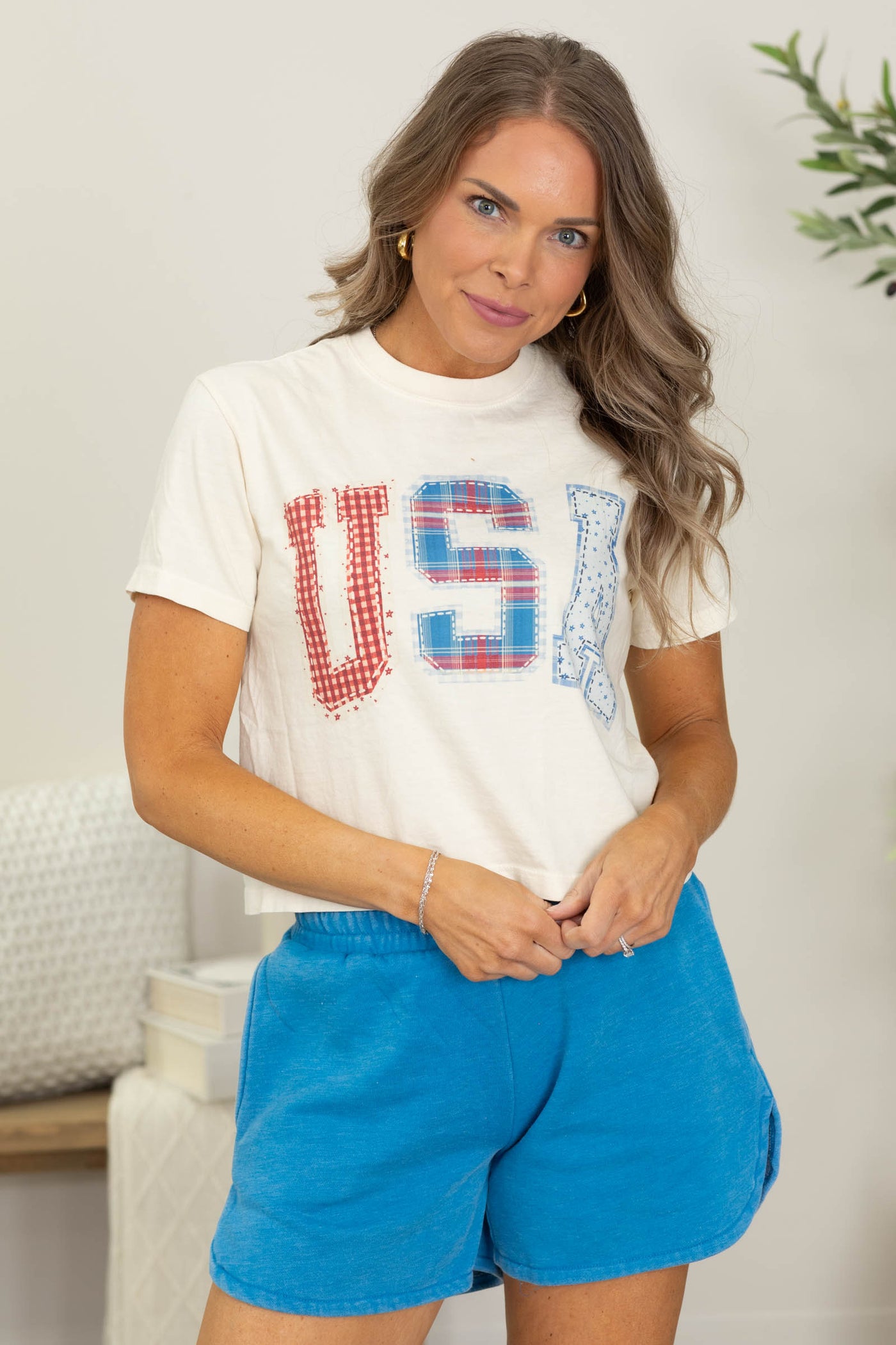 USA Patchwork Cropped Tee- 100% Cotton