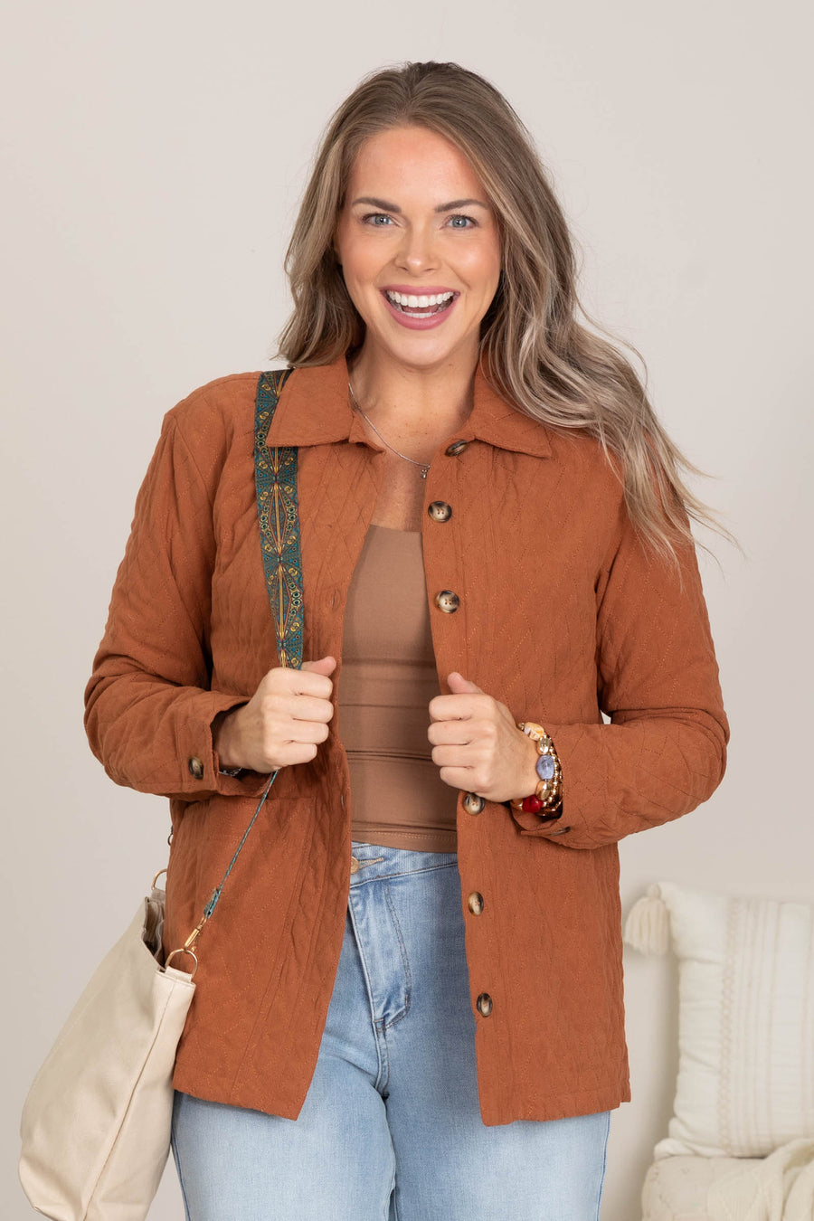 Chestnut Diamond Quilted Corduroy Jacket