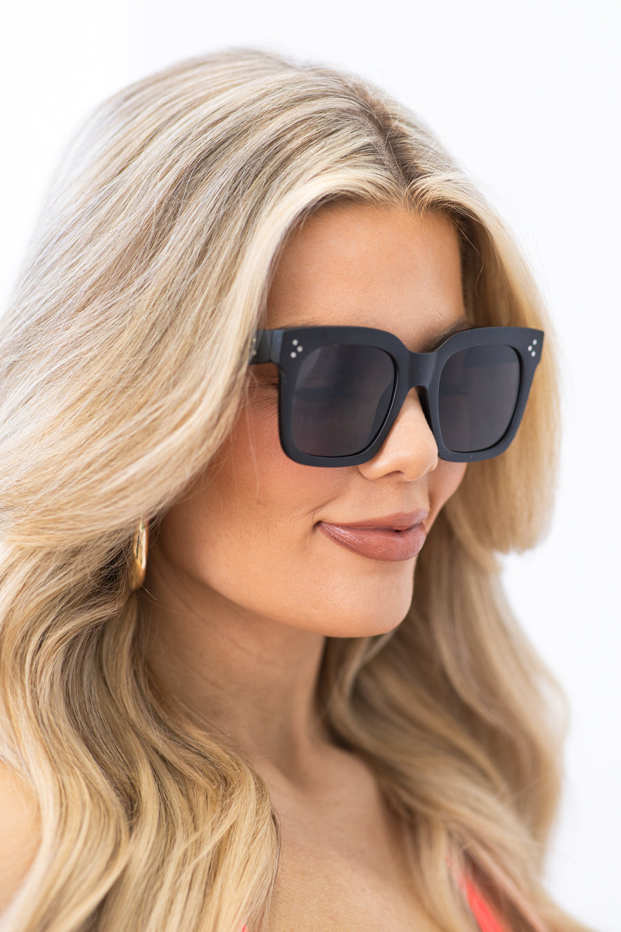 Matte Black Square Acetate Frame Sunglasses