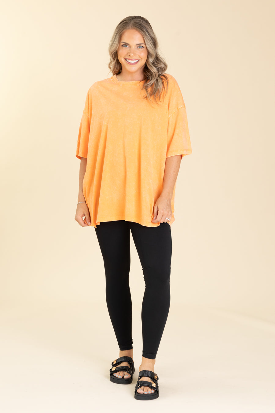 Acid Wash Cotton Drop Shoulder Box Knit Tee