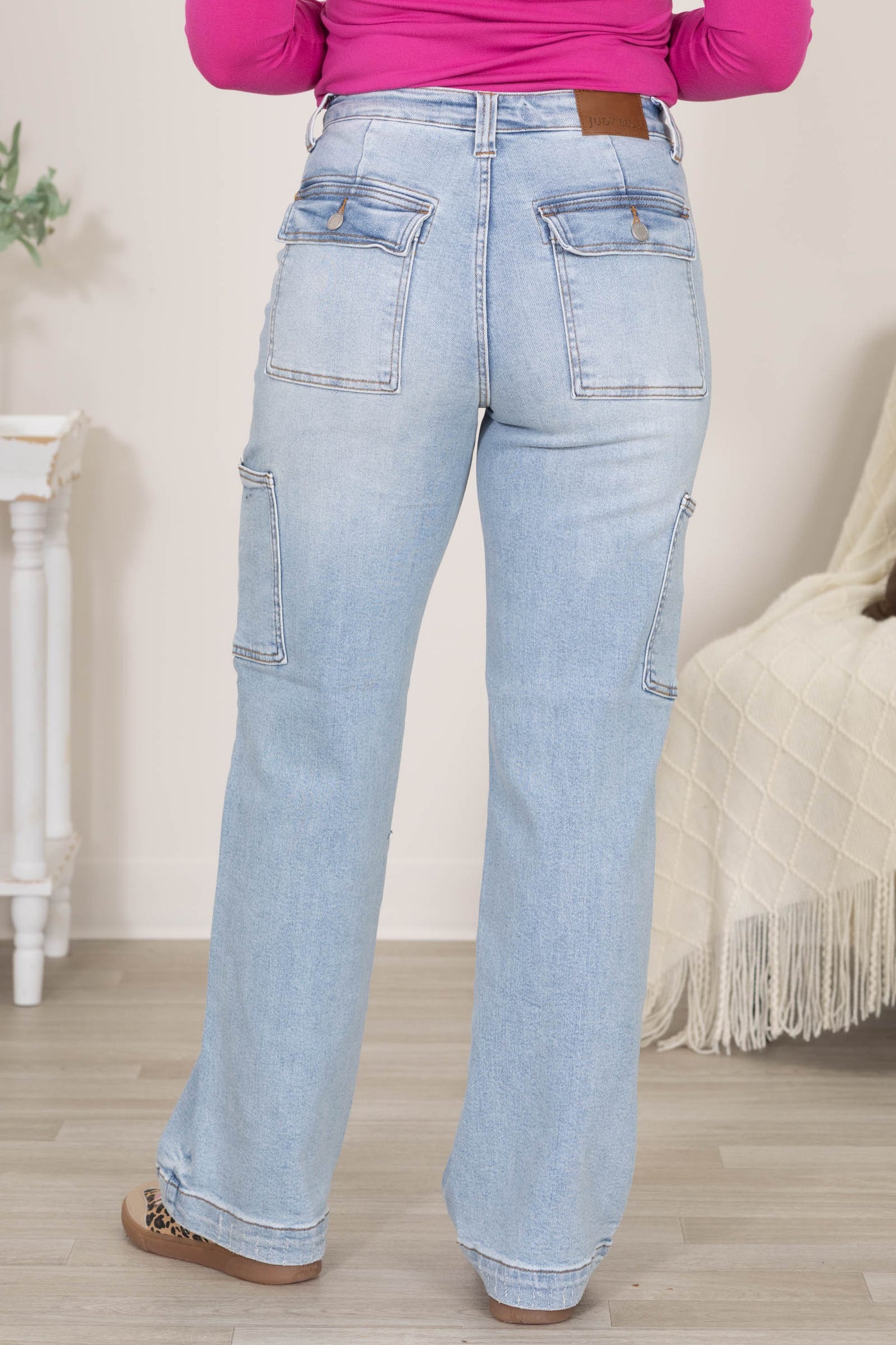 Judy Blue Light Wash Cargo Wide Leg Jeans