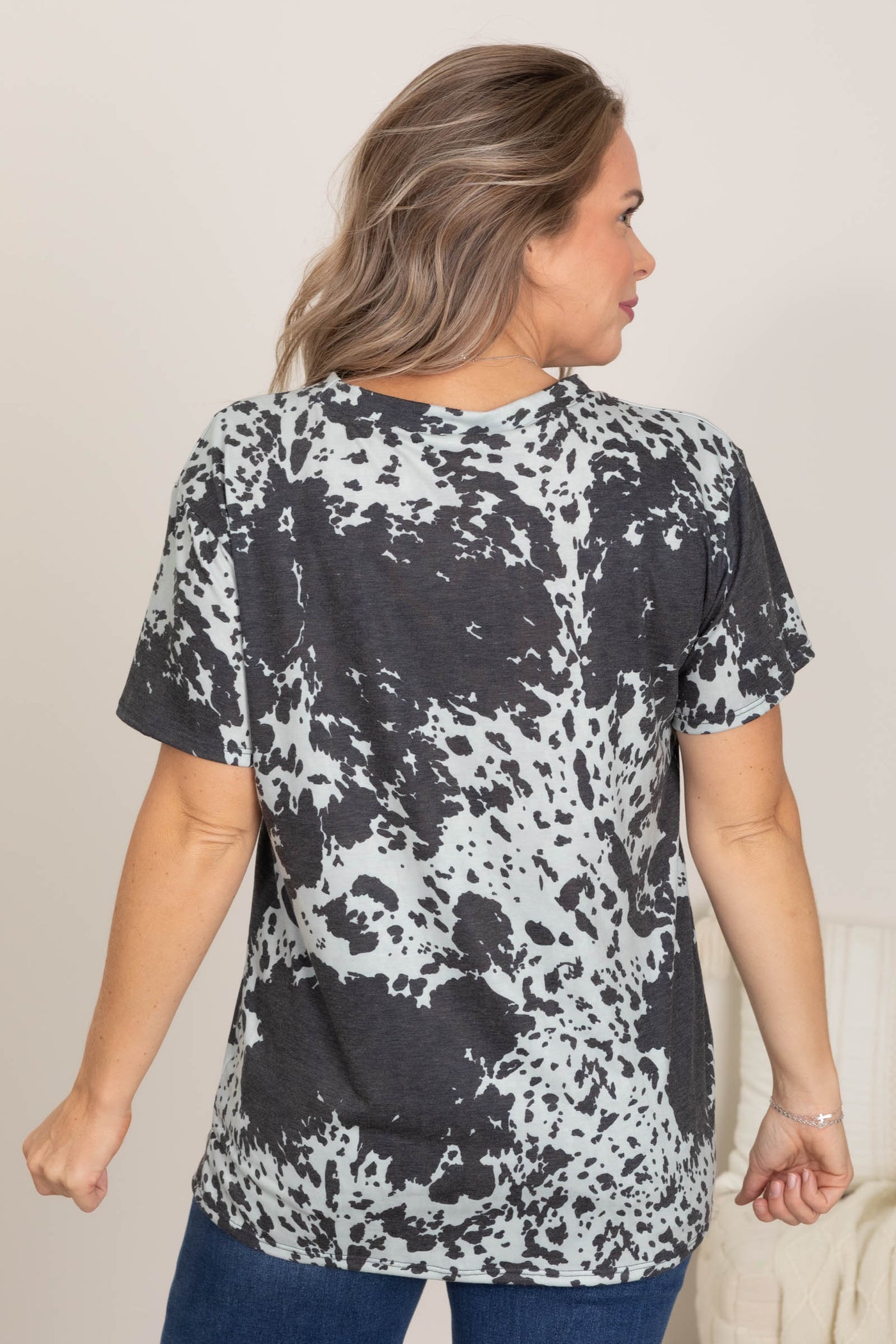 Charcoal And Mint Splatter Print Knit Tee