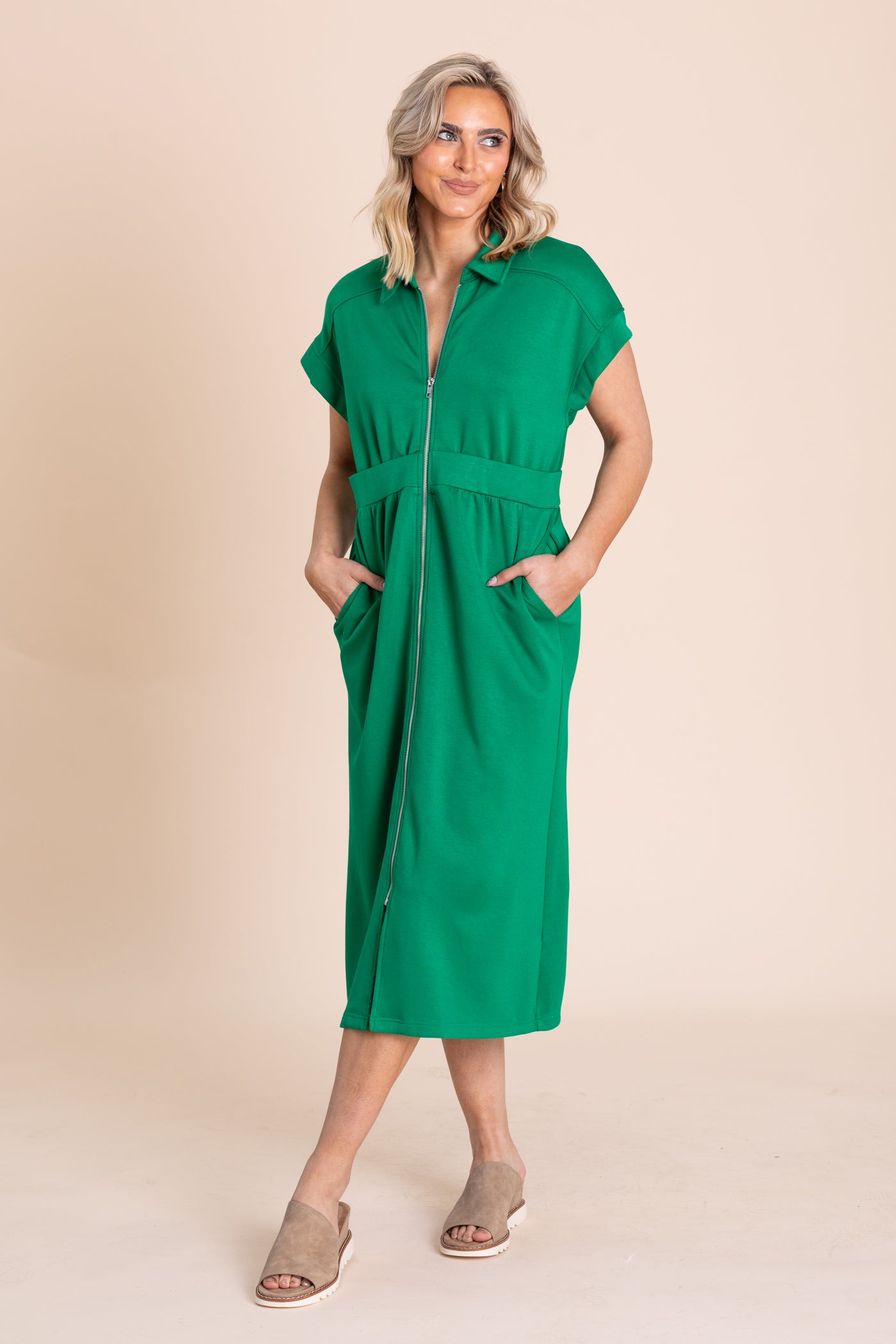 Jade Front Zip Up Midi Dress - S Jade Front Zip Up Midi Dress - S