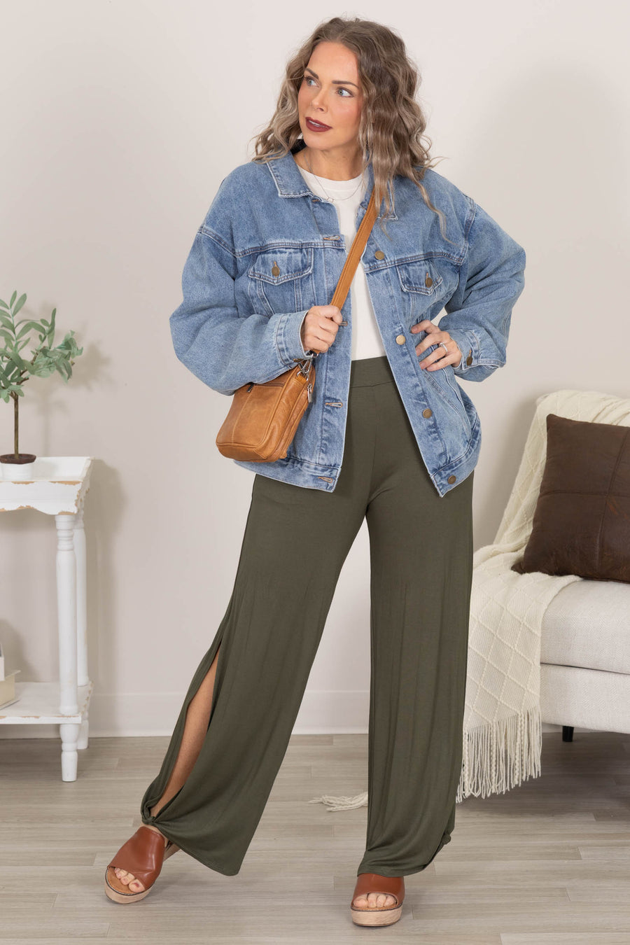 Knit Pull On Pants With Ankle Tie Detail