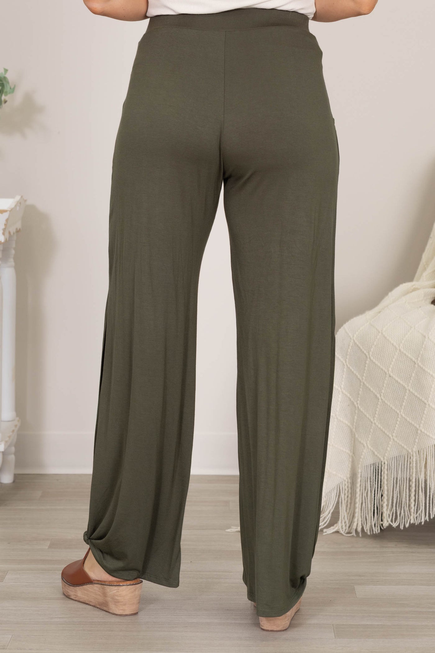 Knit Pull On Pants With Ankle Tie Detail