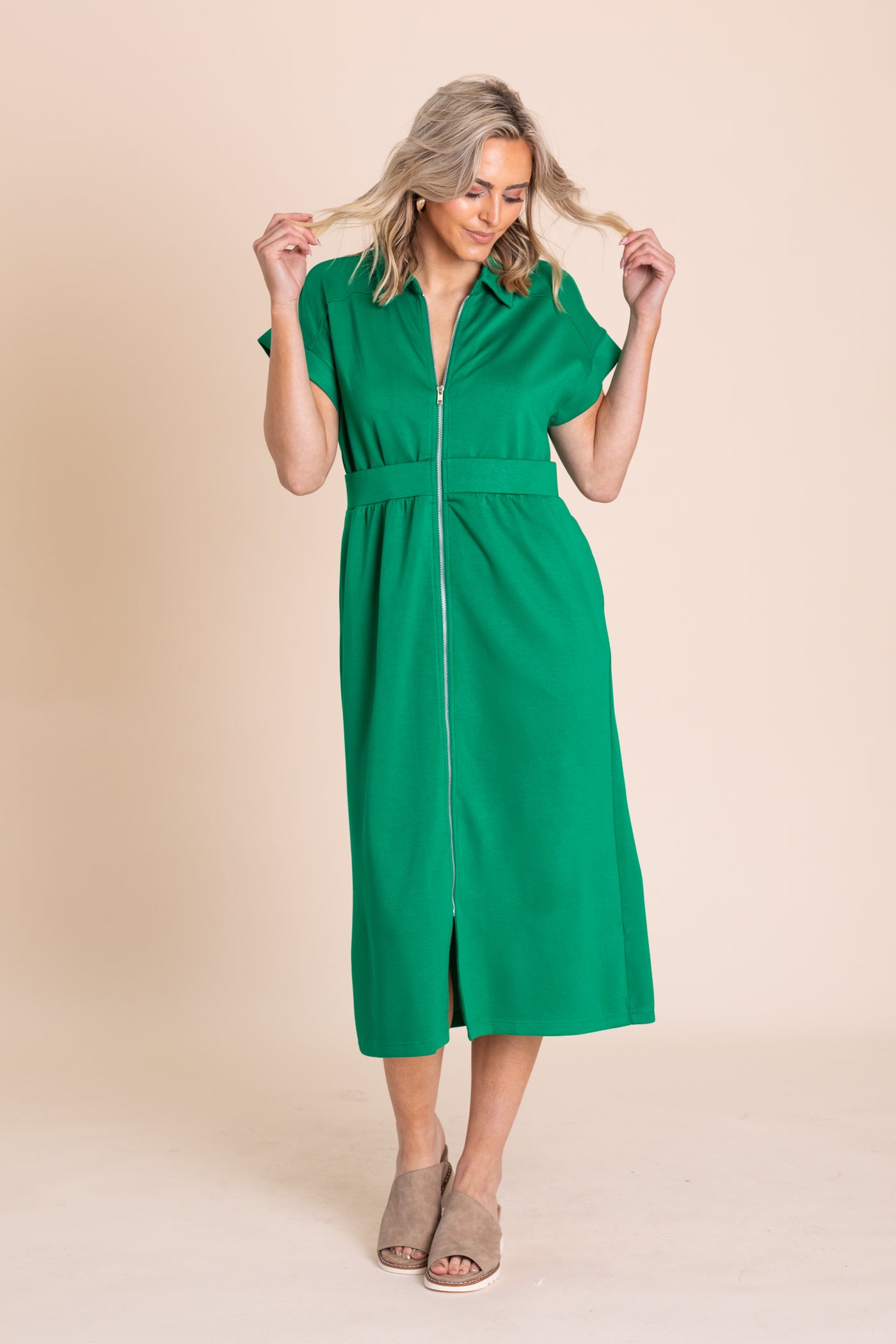 zip up midi dress Best-Selling Krissy Zip-up Midi Dress in Navy Stripes Jules & James Boutique