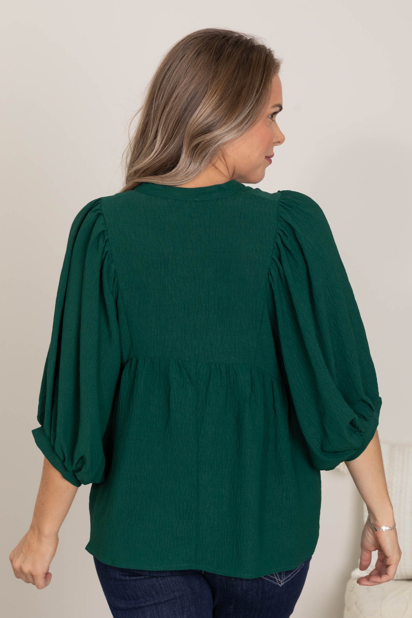 Hunter Green Tie Flowy Blouse