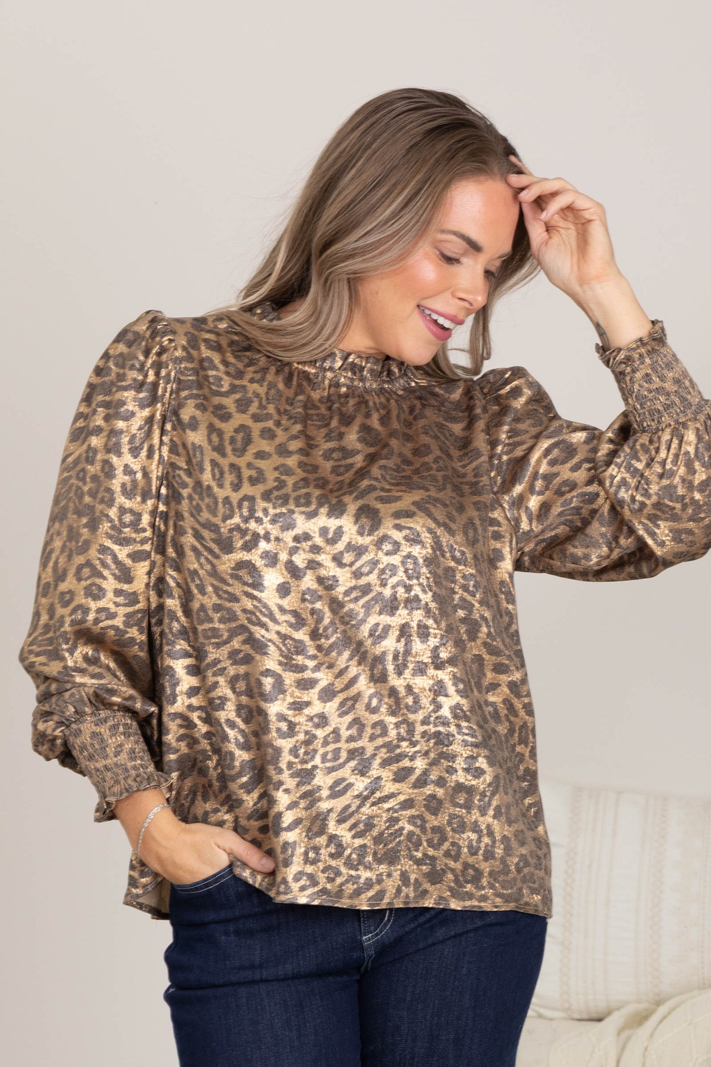 Metallic Gold Leopard Printed Blouse