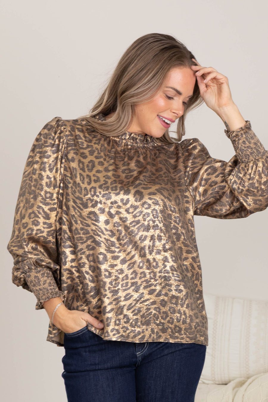 Metallic Gold Leopard Printed Blouse