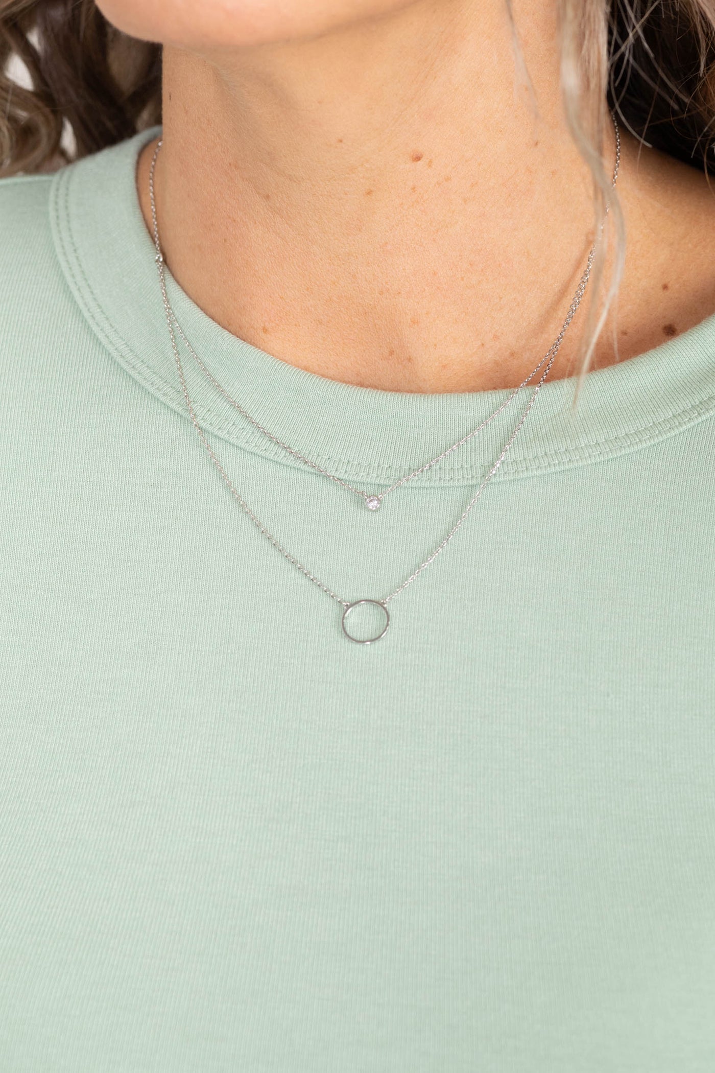 Silver Circle And Stone Necklace