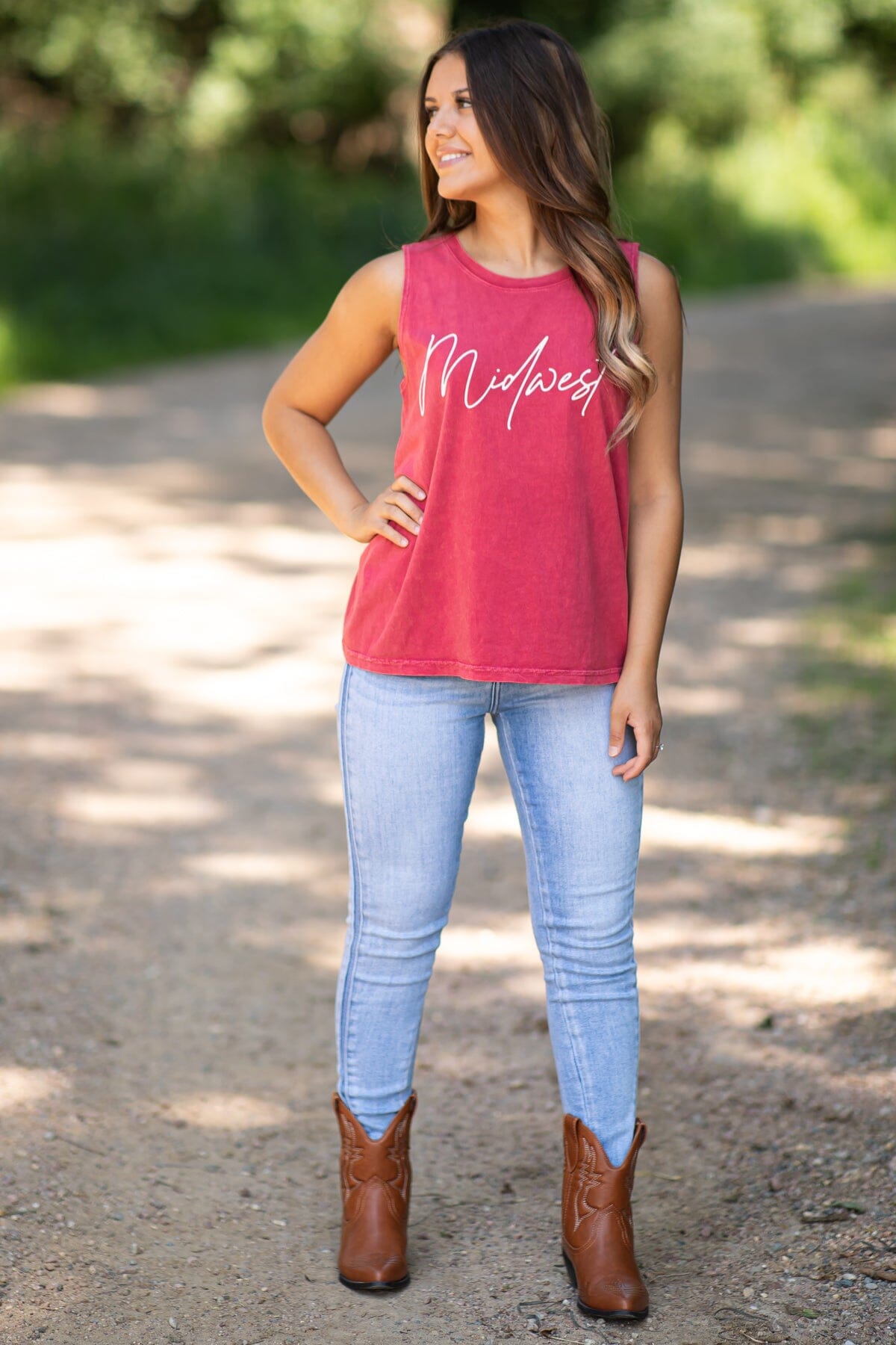 Wine Washed Midwest Graphic Tank - Filly Flair