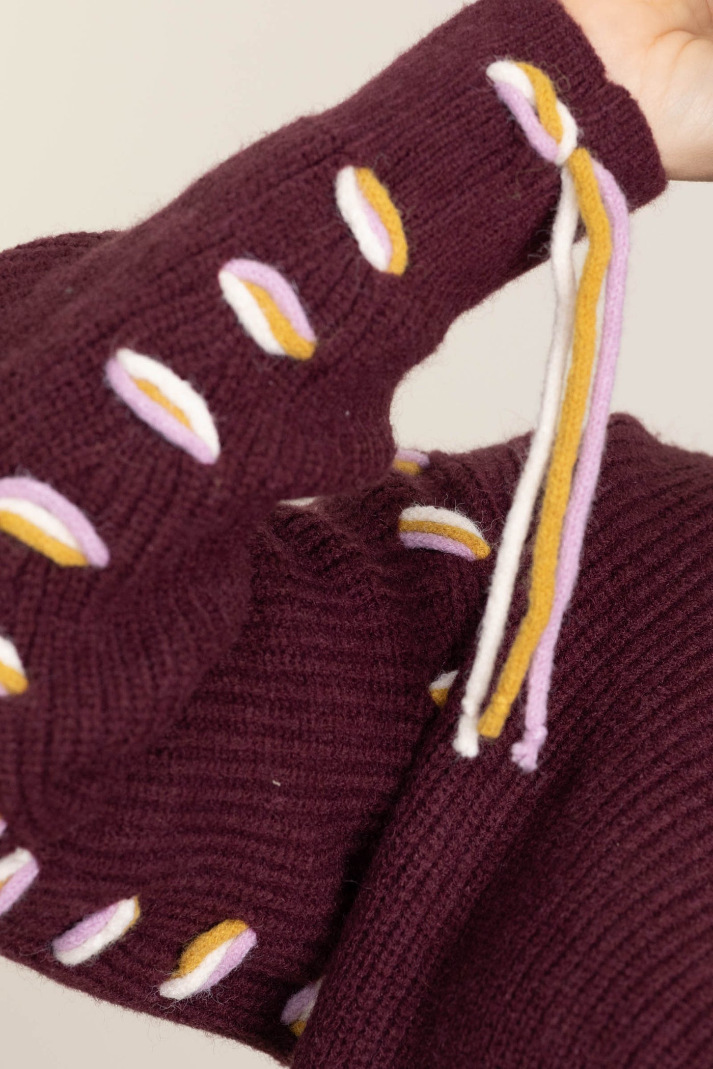 Berry Contrast Threading Sweater